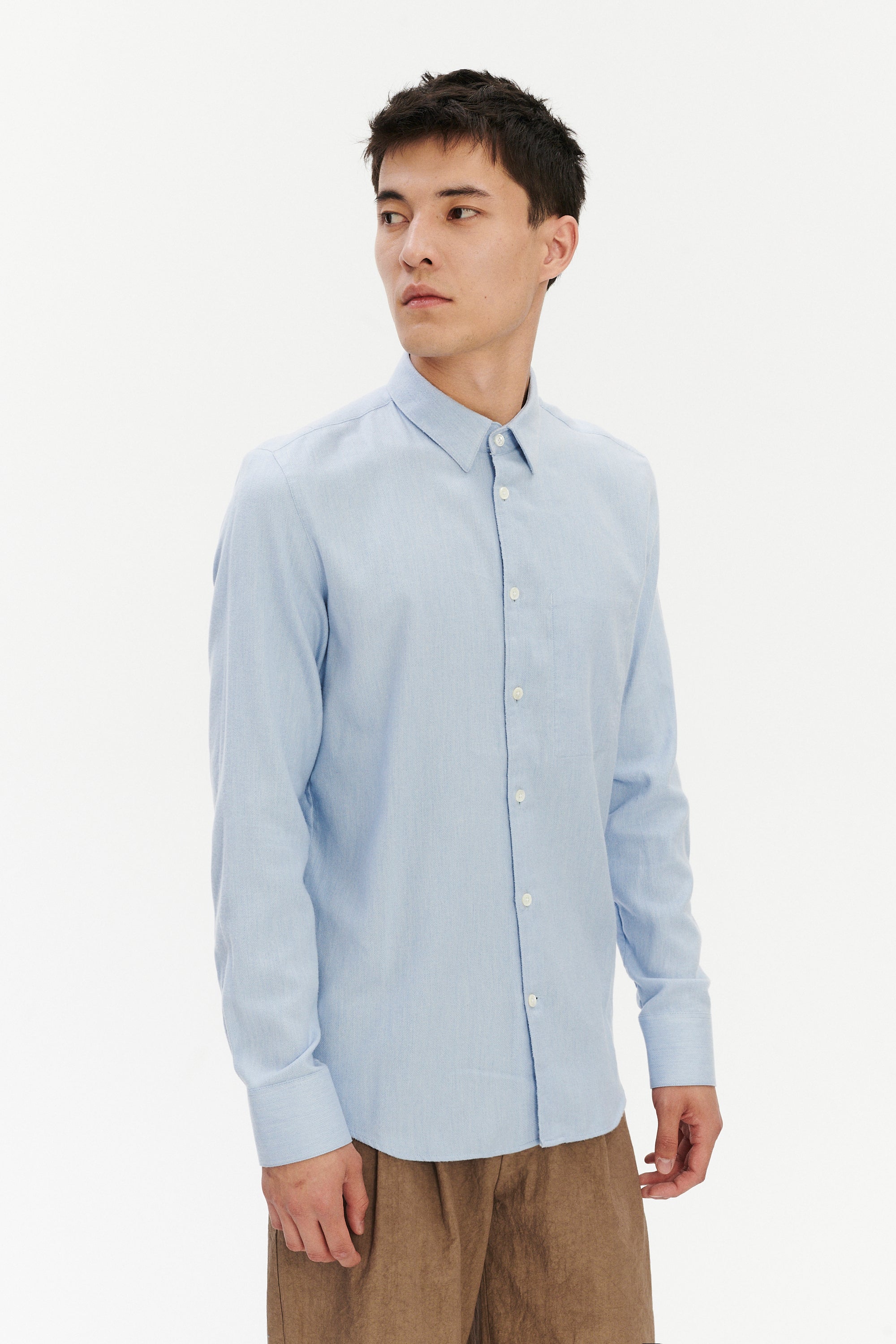 Feel Good Shirt in Blue Silky Italian Lyocell and Organic Cotton Flannel