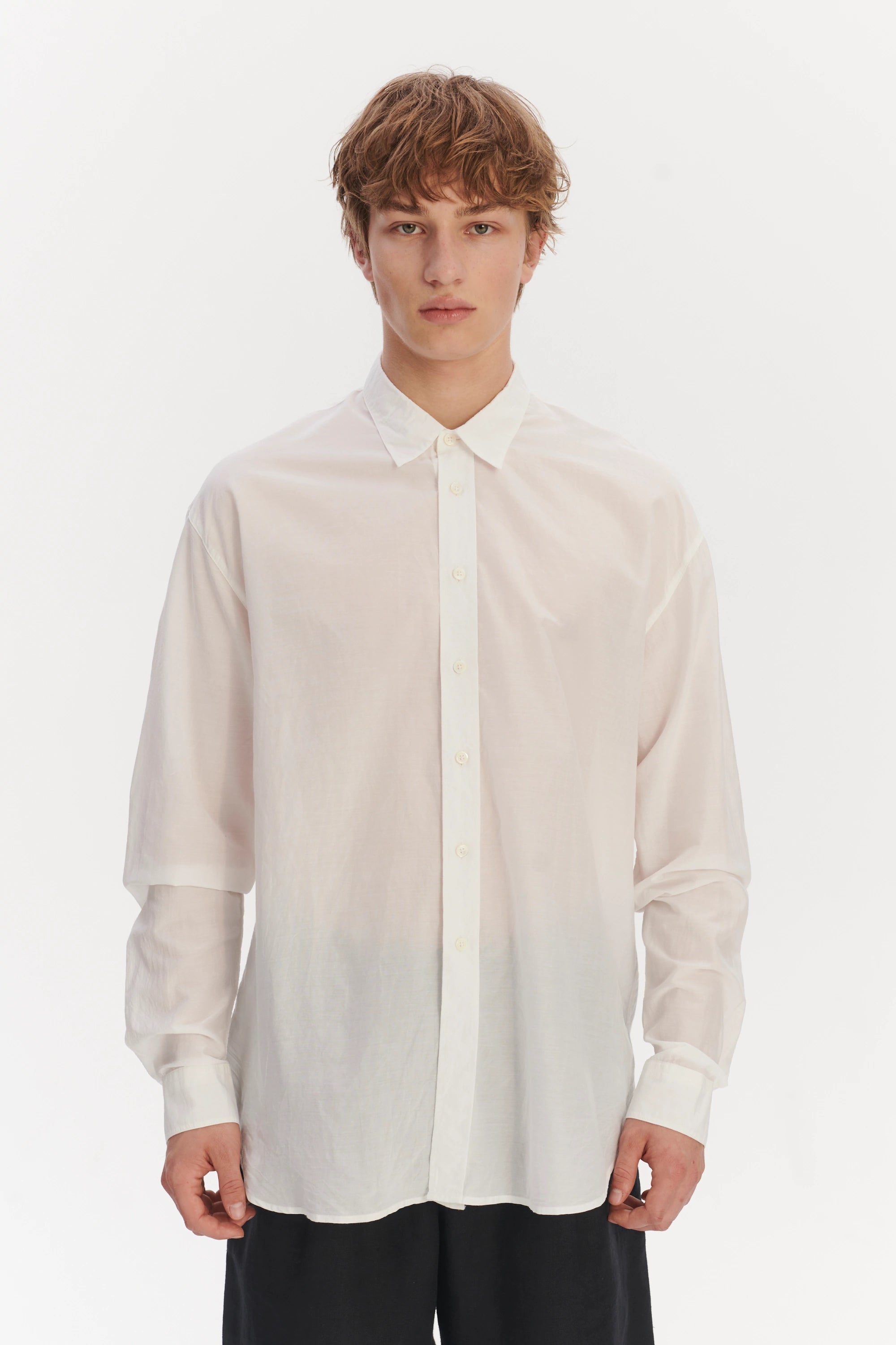 Oversized Rider Shirt in a Smooth White Airy Italian Silk and Cotton