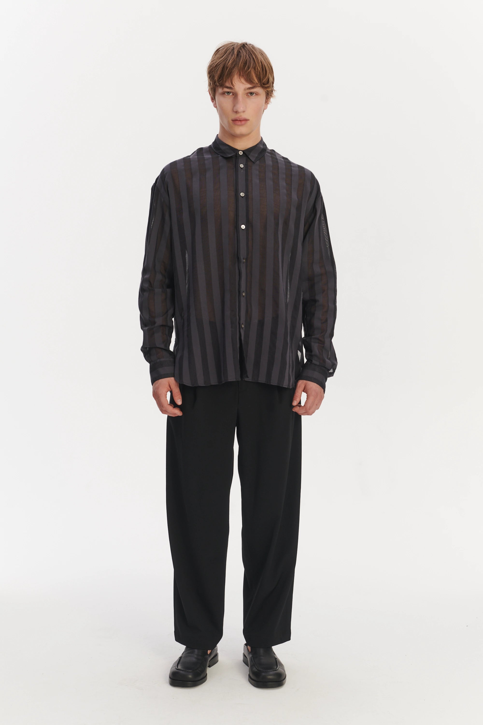 Oversized Rider Shirt in a Black Airy Portuguese Cotton and Tencel