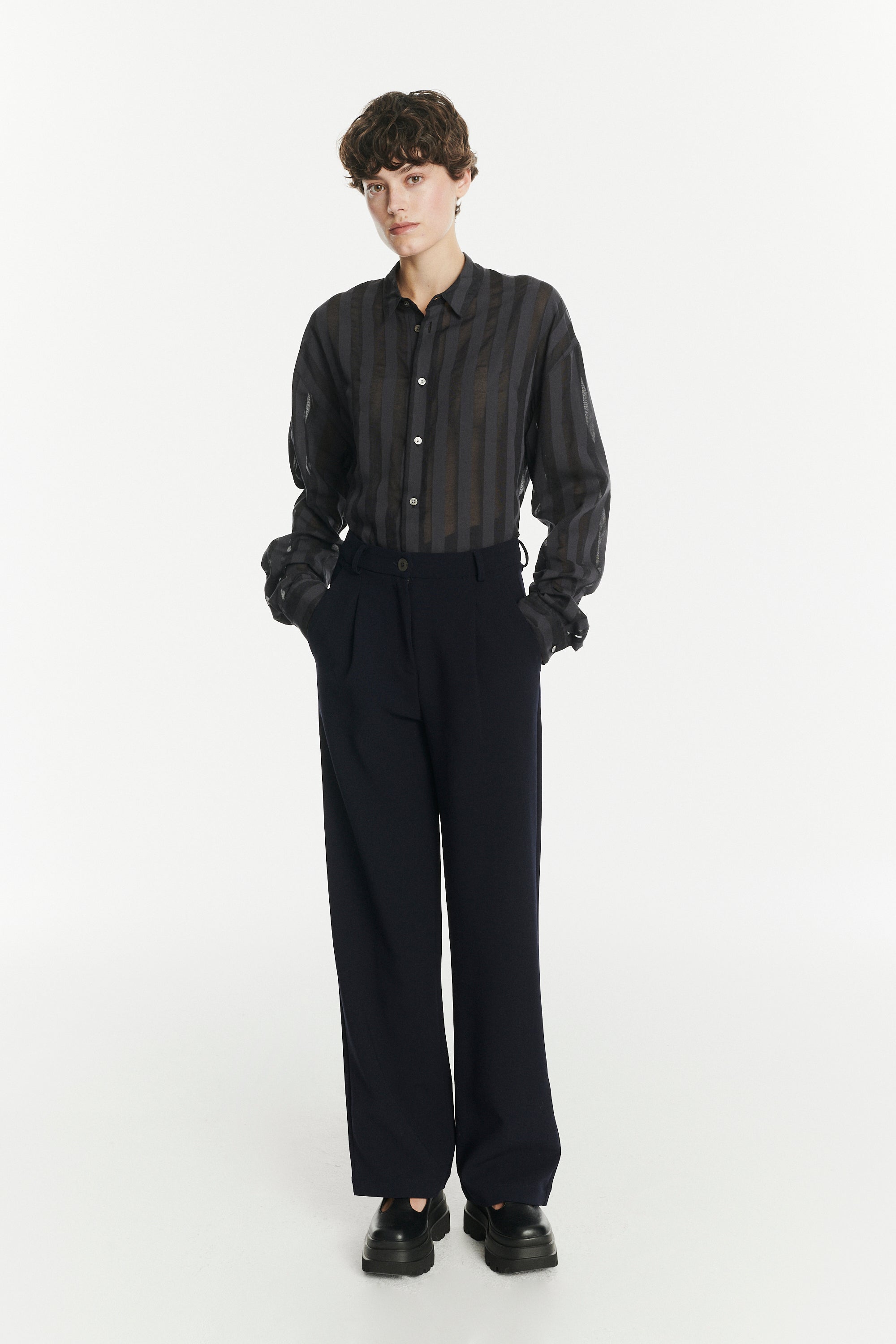 Oversized Rider Shirt in a Black Translucent and Airy Portuguese Cotton and Lyocell