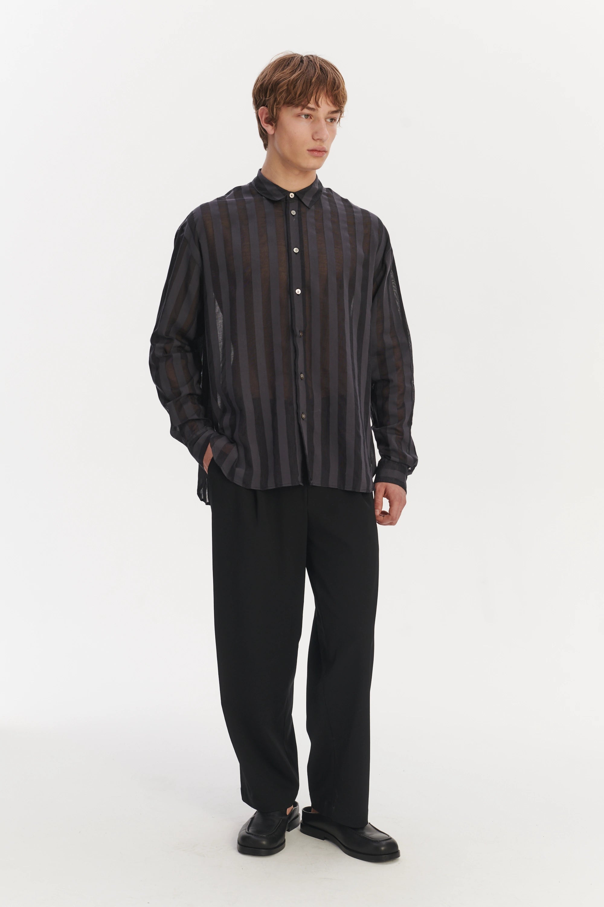 Oversized Rider Shirt in a Black Airy Portuguese Cotton and Tencel