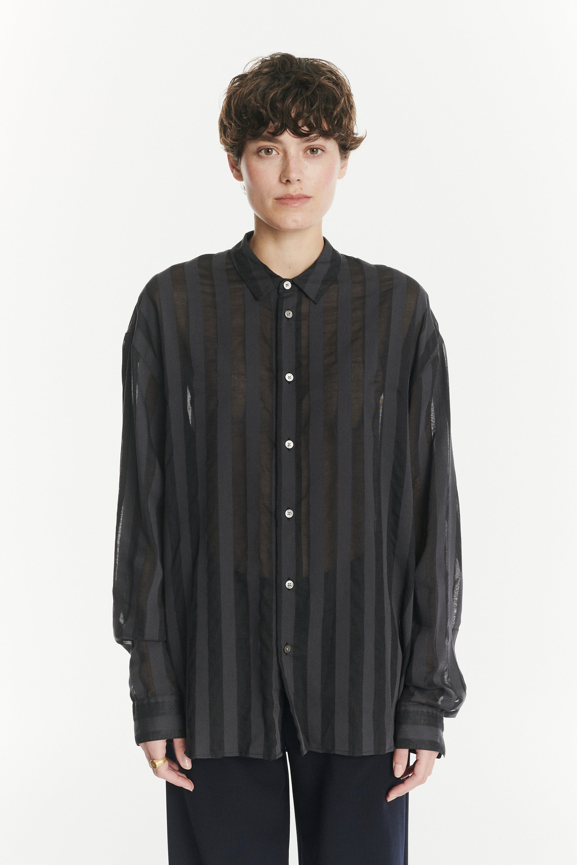 Oversized Rider Shirt in a Black Translucent and Airy Portuguese Cotton and Lyocell