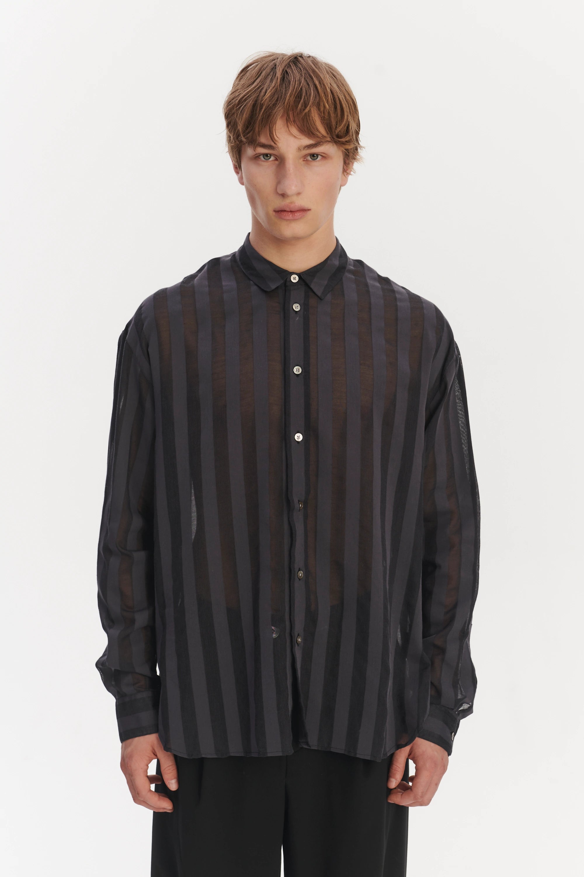 Oversized Rider Shirt in a Black Airy Portuguese Cotton and Tencel
