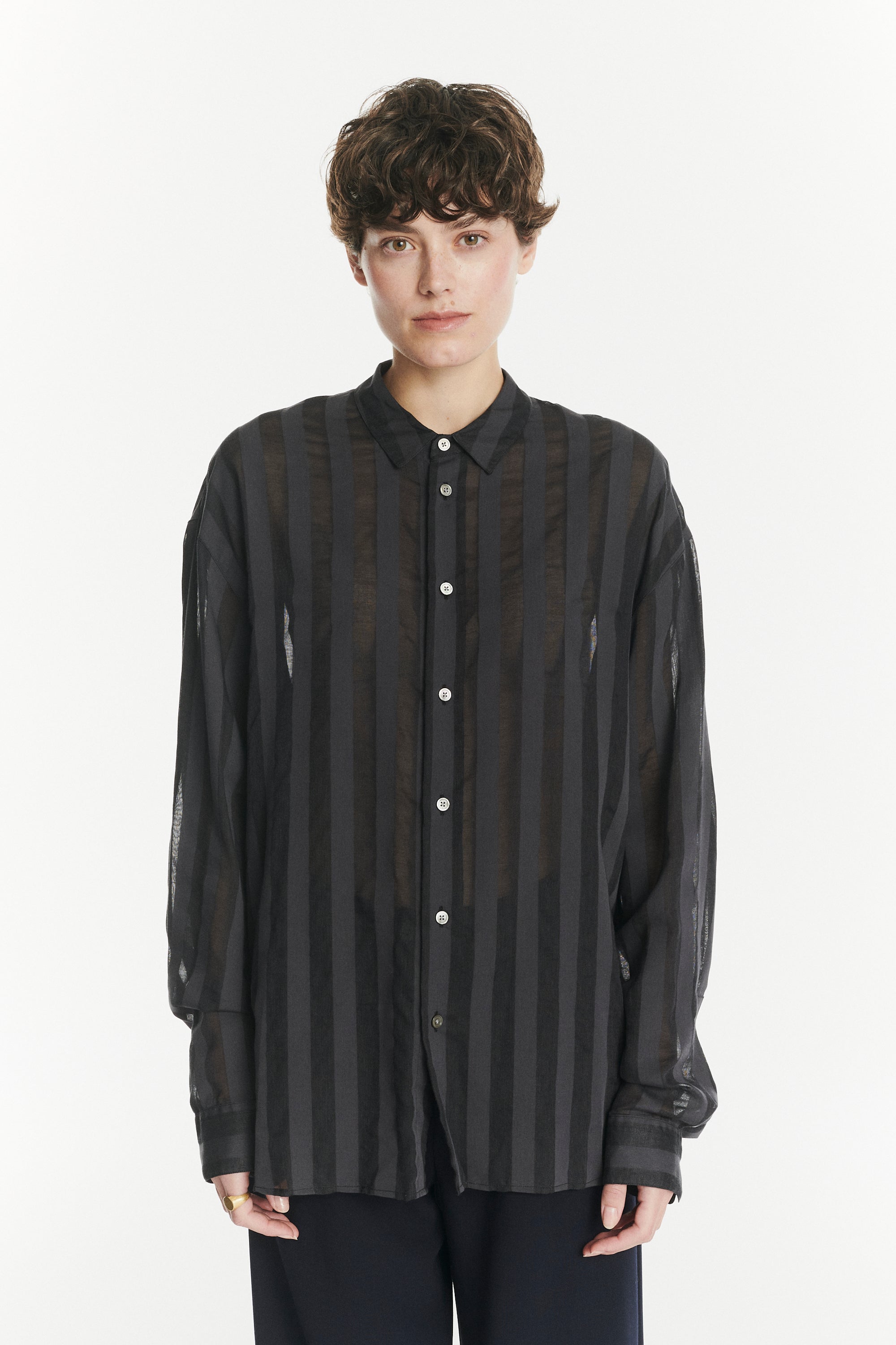 Oversized Rider Shirt in a Black Translucent and Airy Portuguese Cotton and Lyocell