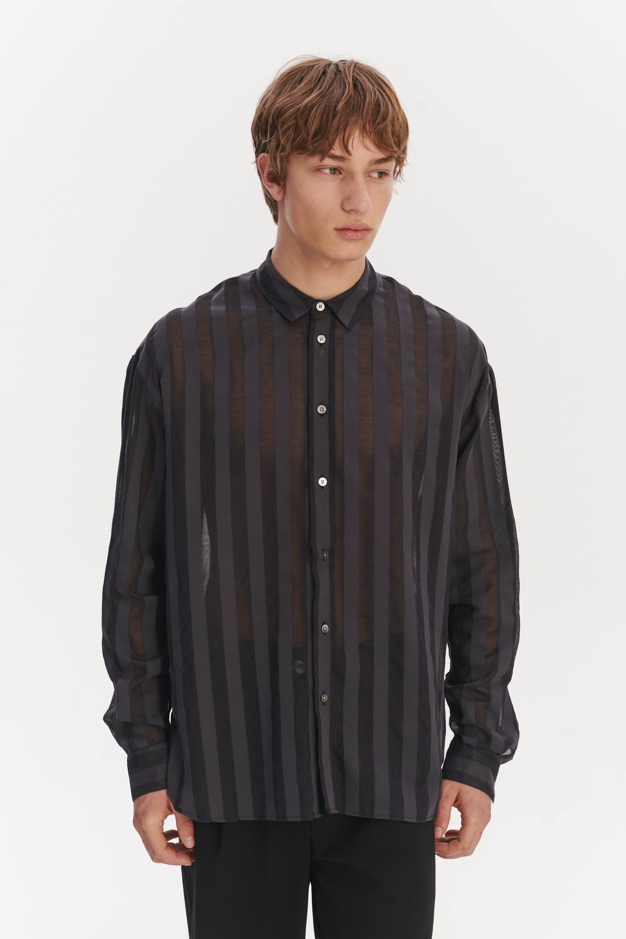 Oversized Rider Shirt in a Black Airy Portuguese Cotton and Tencel
