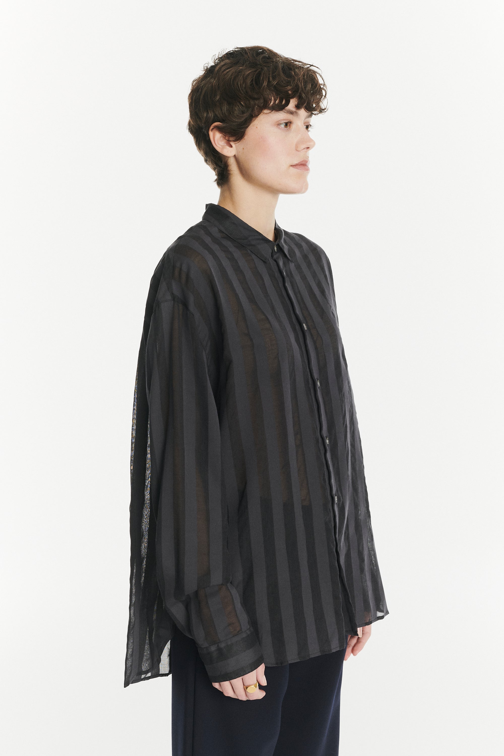 Oversized Rider Shirt in a Black Translucent and Airy Portuguese Cotton and Lyocell