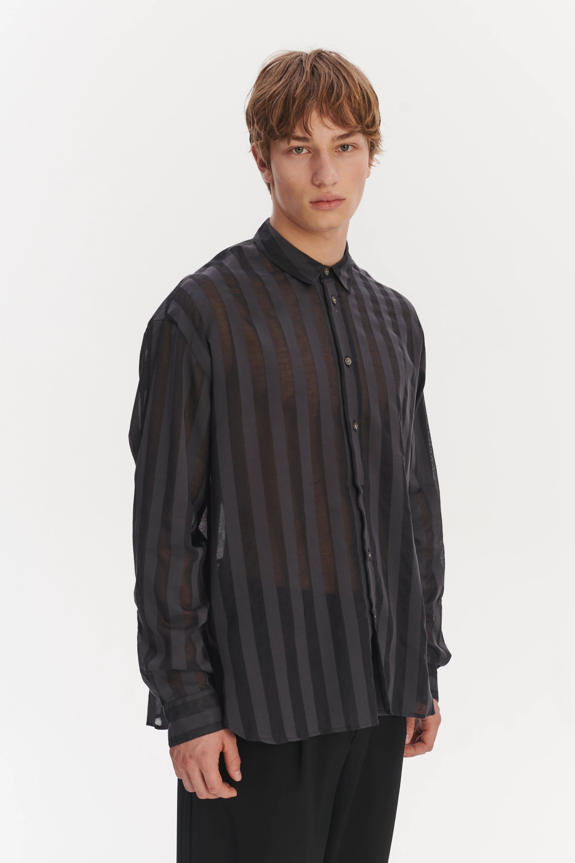 Oversized Rider Shirt in a Black Airy Portuguese Cotton and Tencel