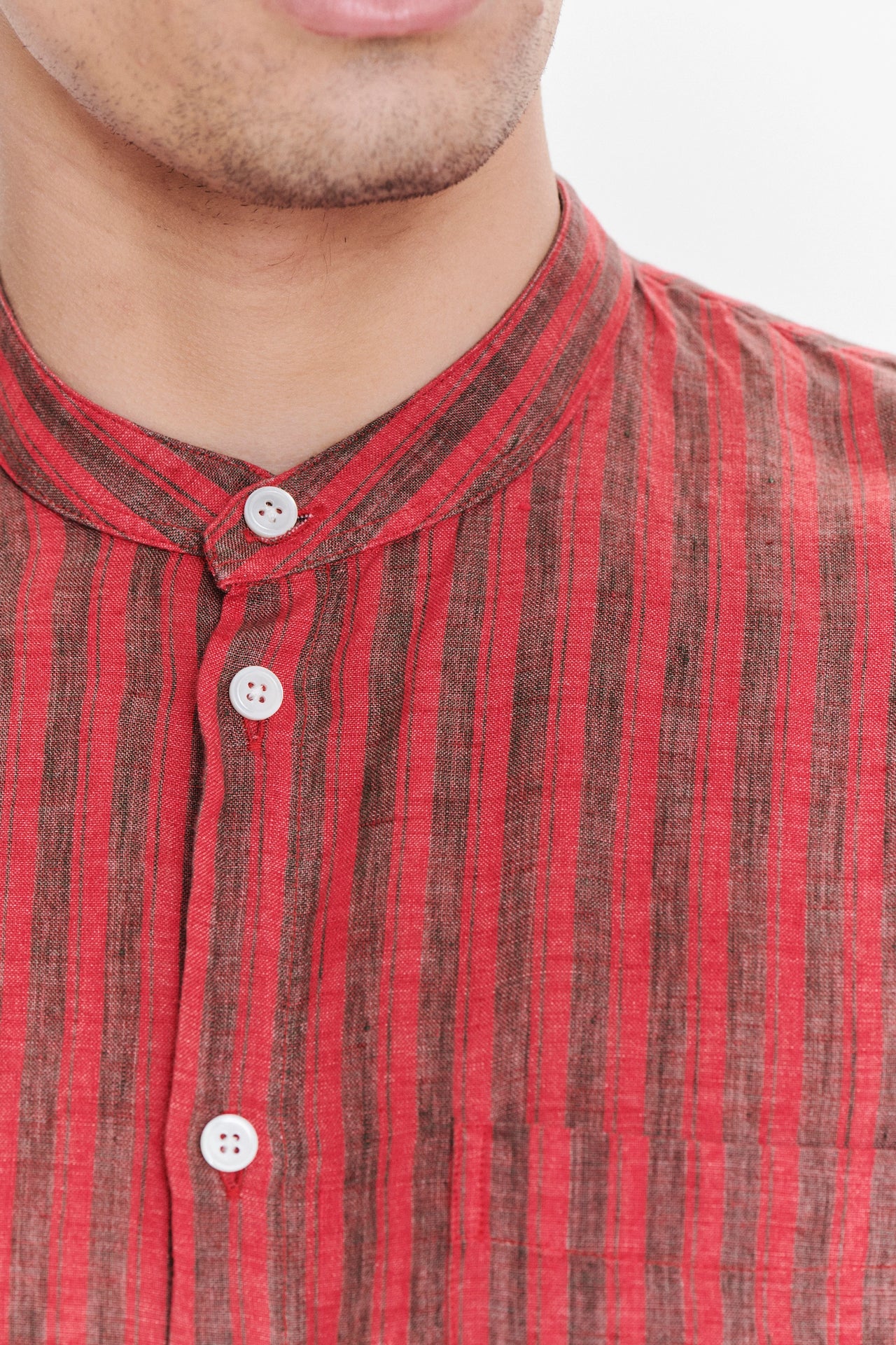 Zen Shirt in a Red and Brown Striped Italian Linen