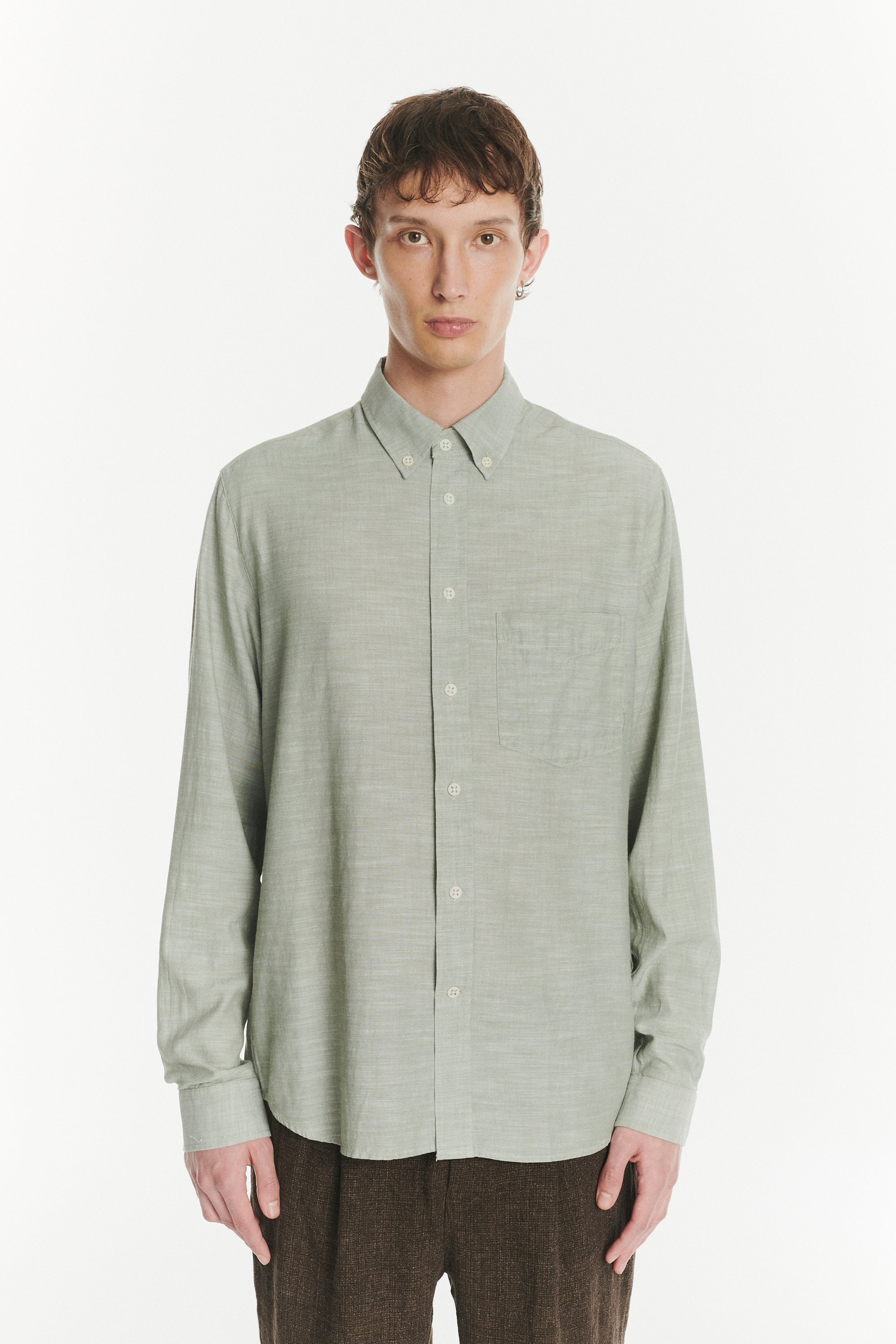 Button Down Shirt in an Airy Olive Green Italian Recycled Cotton