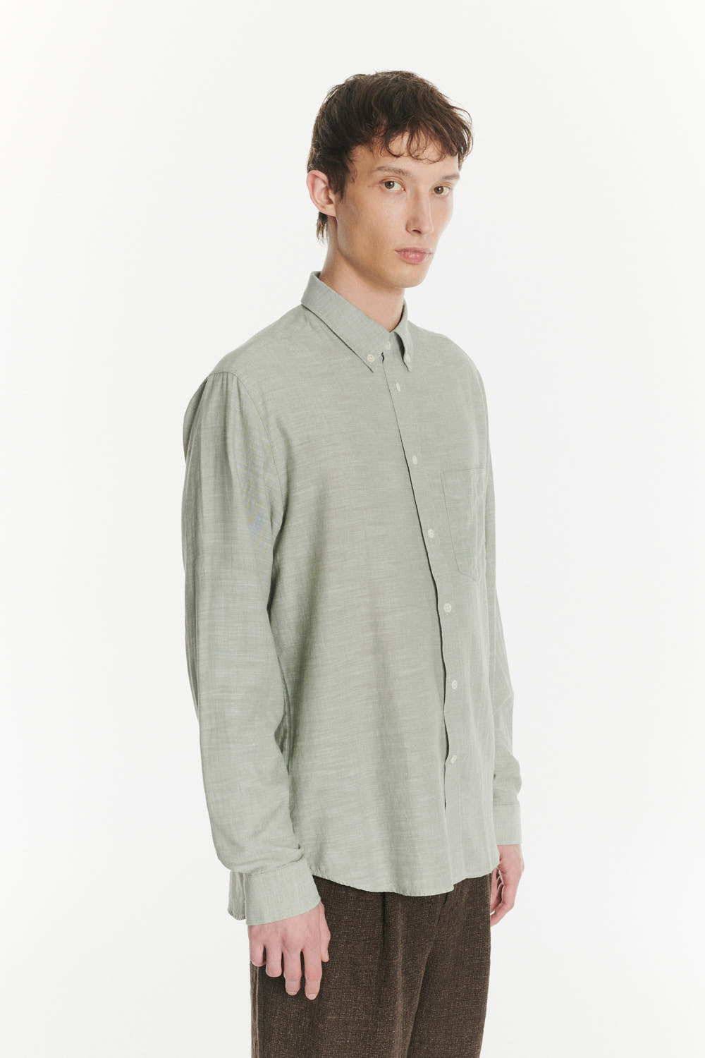 Button Down Shirt in an Airy Olive Green Italian Recycled Cotton