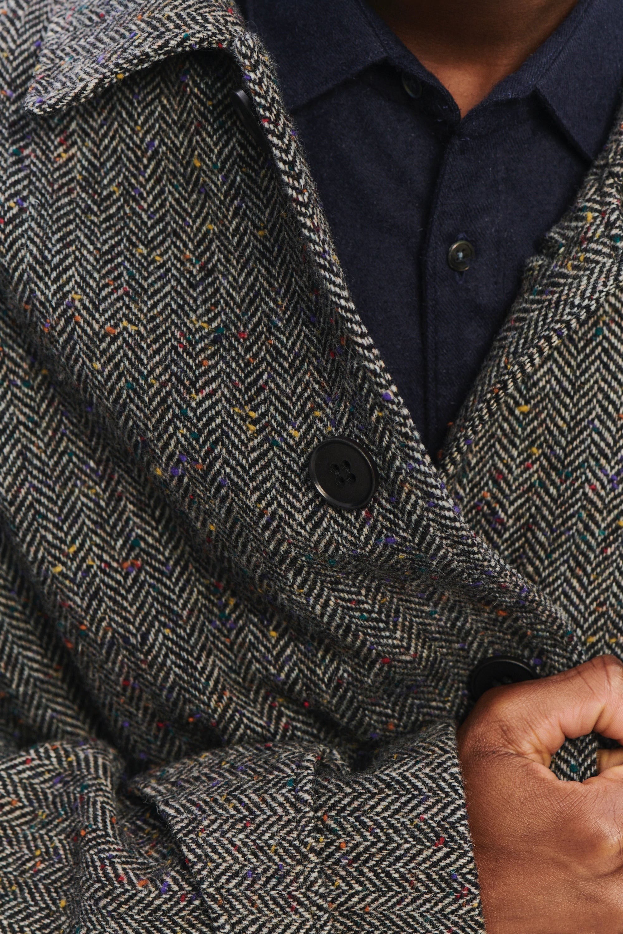 Winter Coat in a Grey and Black Italian Virgin Wool Herringbone Tweed with Meida Thermo Insulation