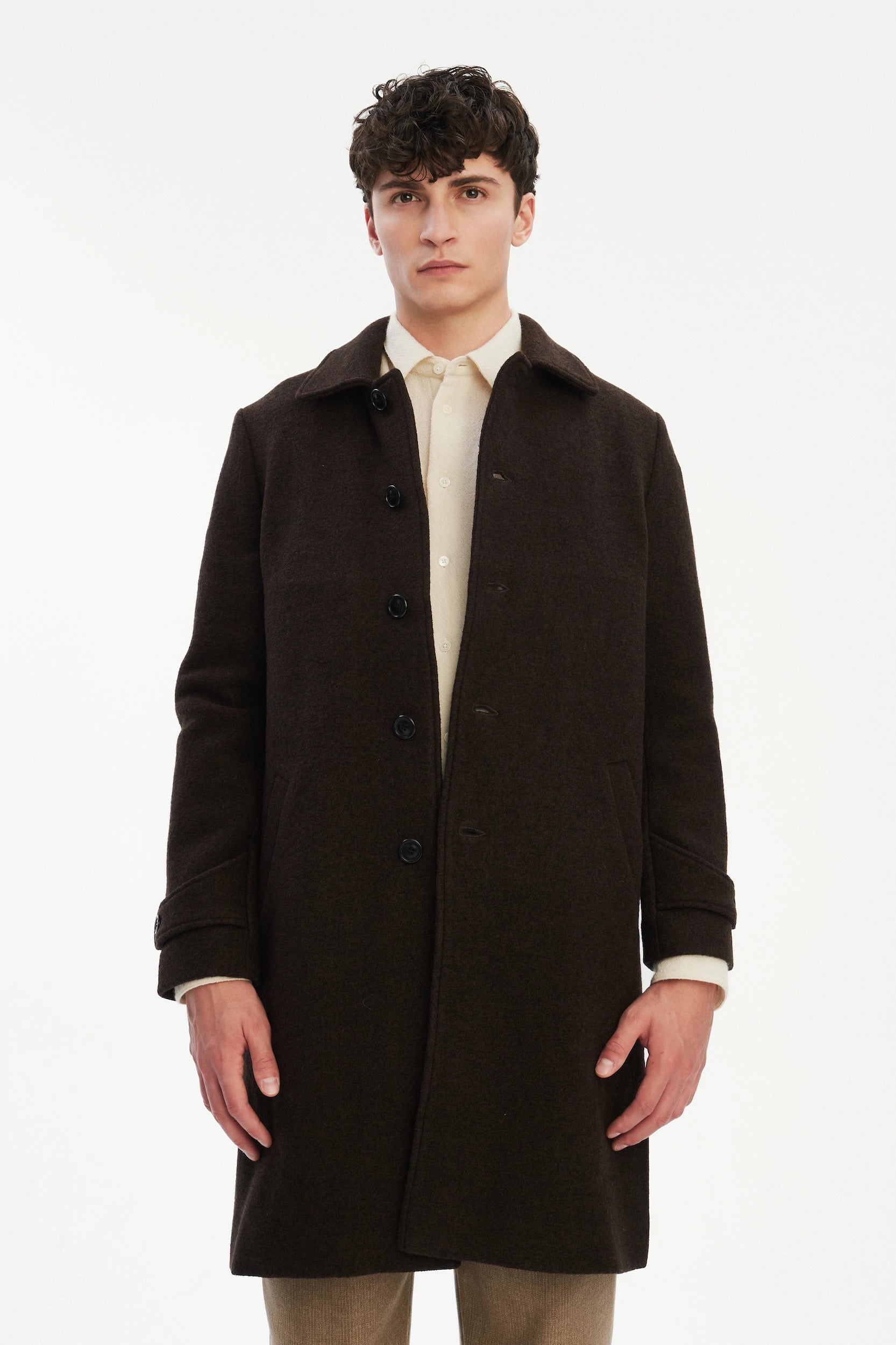 Winter Coat in a Dark Chocolate Italian Boiled Wool with MEIDA Thermo Insulation