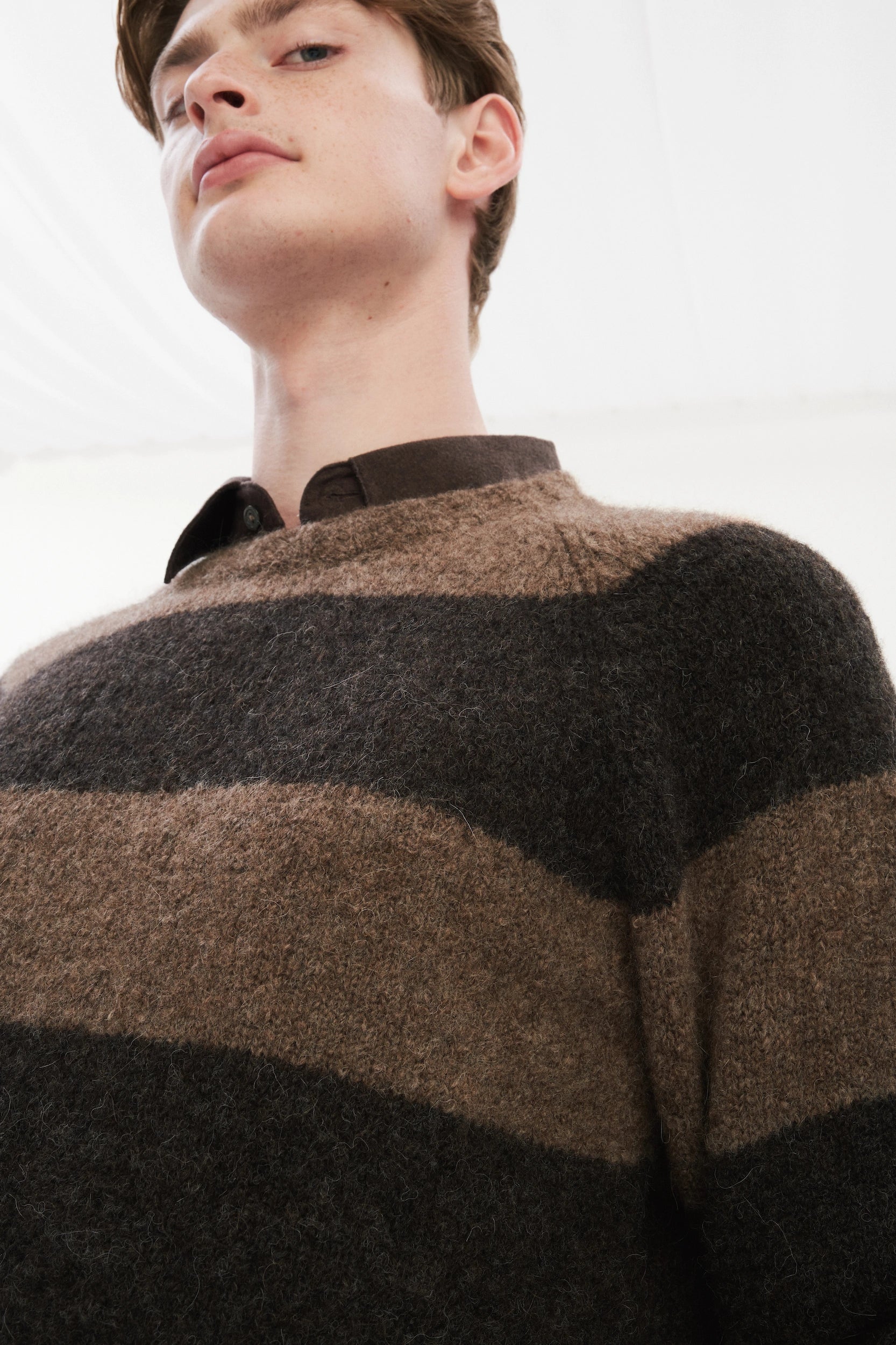 Brushed Sustainable Alpaca Wool Sweater Brown Stripe