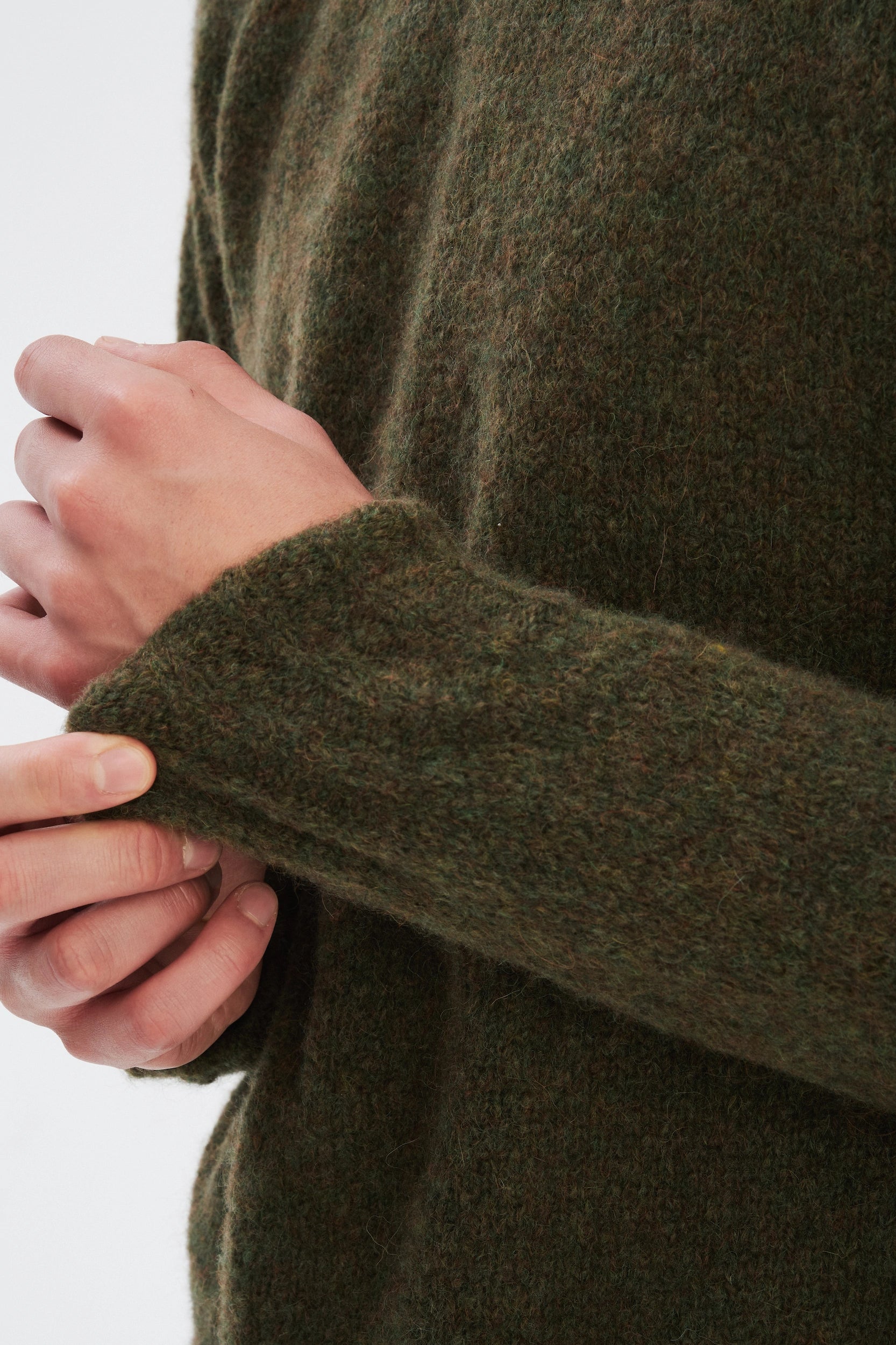 Crewneck Sweater in a Moss Green Brushed Sustainable Alpaca Wool