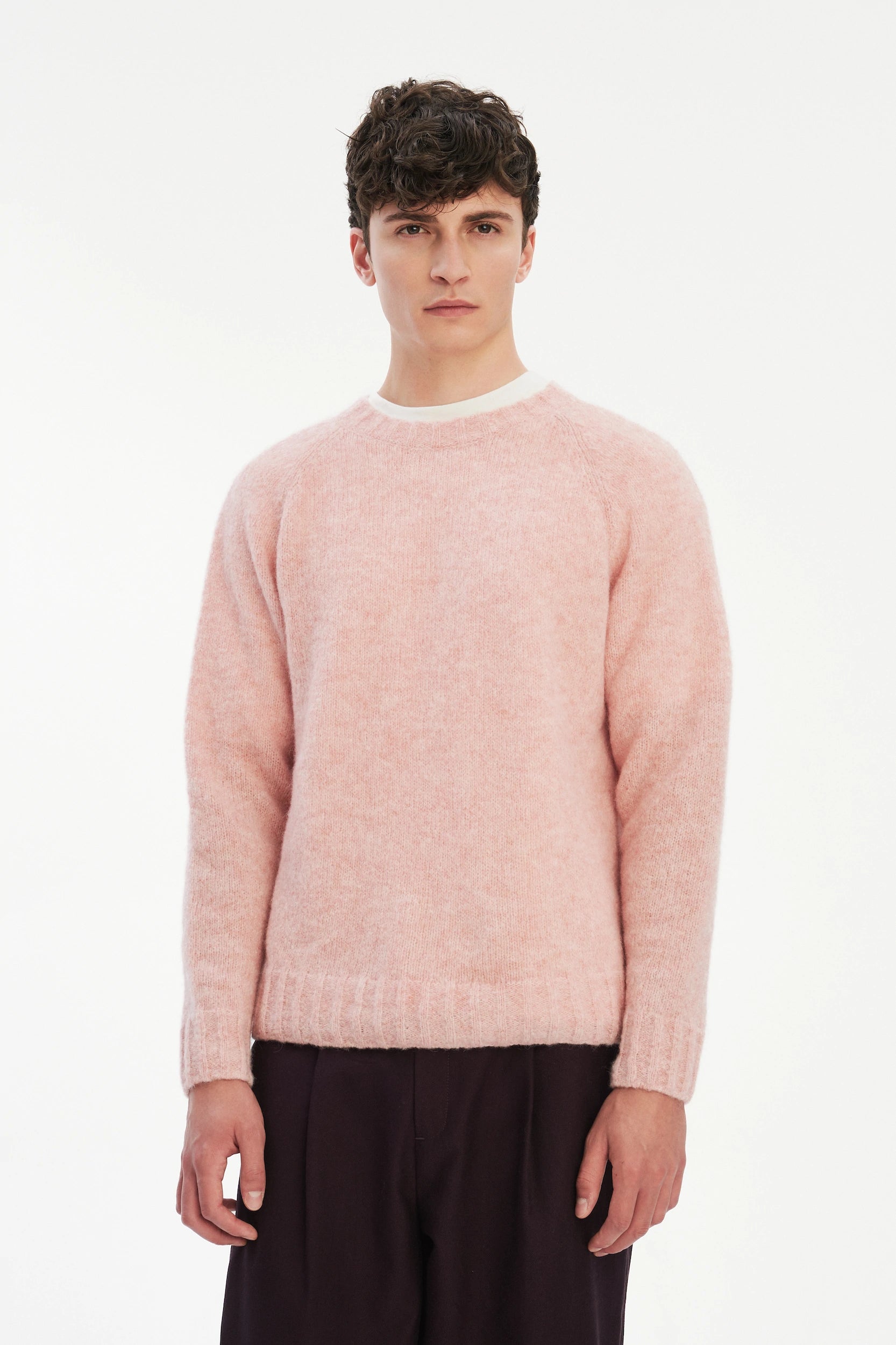Crewneck Sweater in a Pink Brushed Sustainable Alpaca Wool