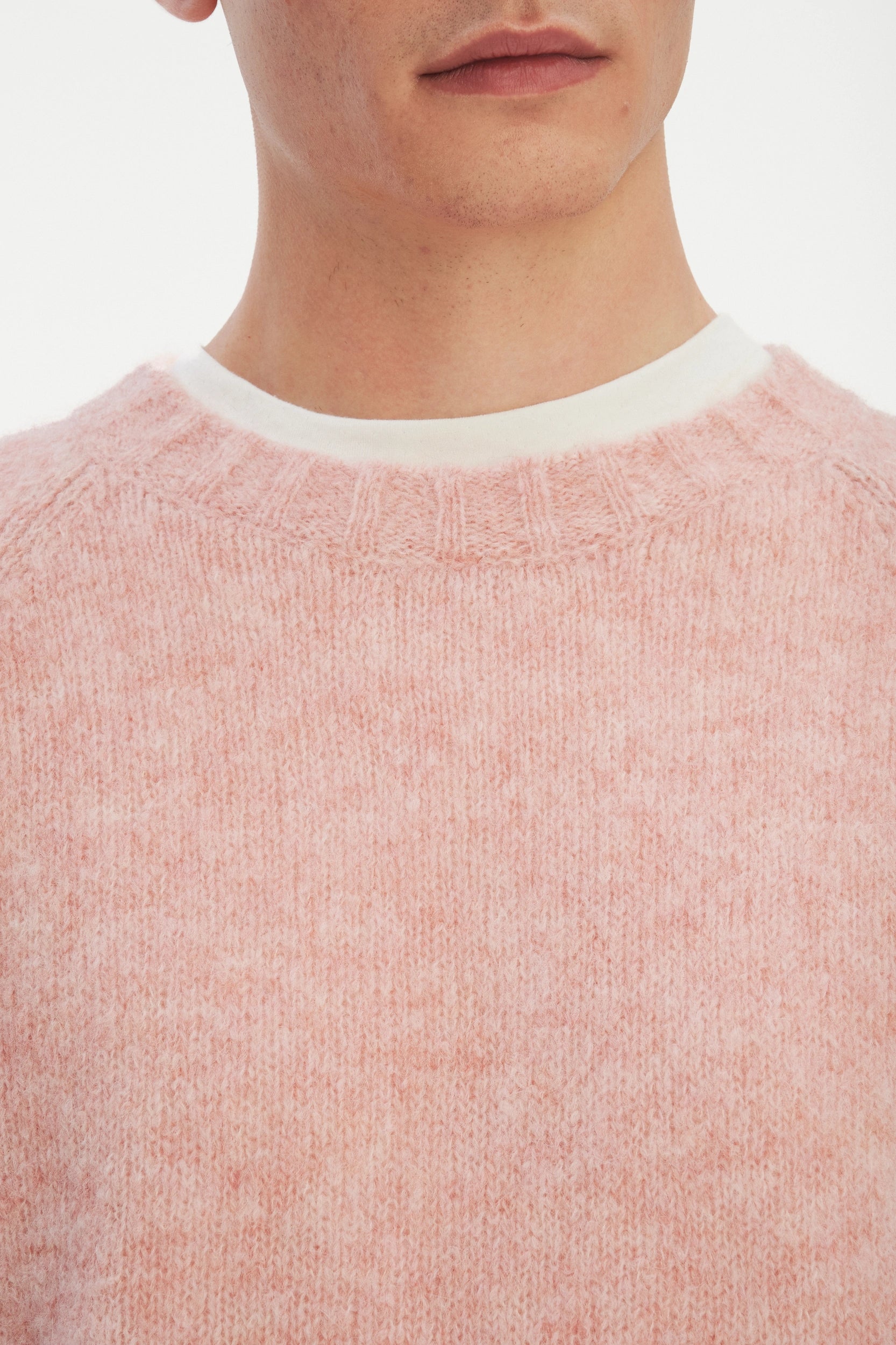 Crewneck Sweater in a Pink Brushed Sustainable Alpaca Wool