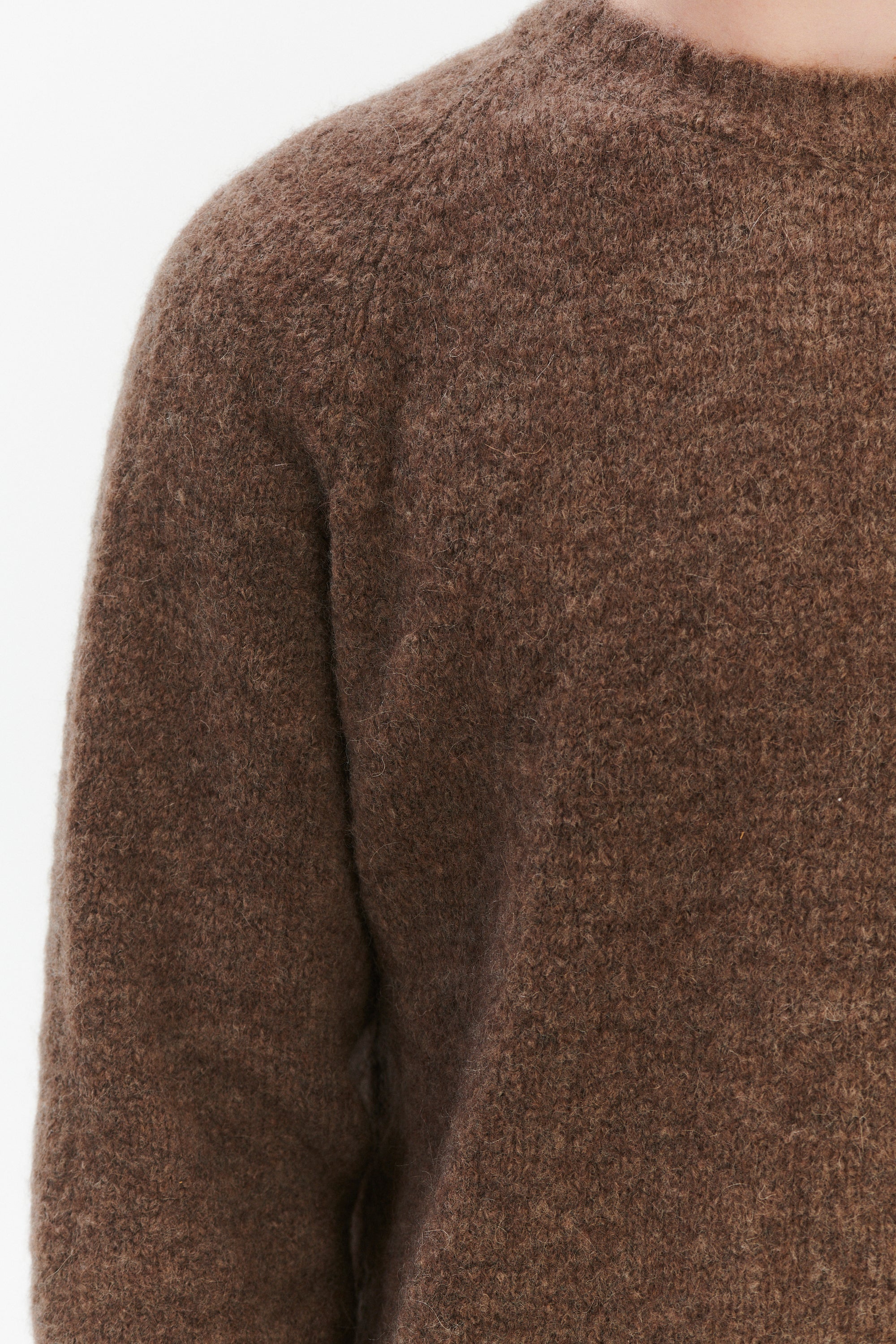 Crewneck Sweater in a Cinnamon Brown Brushed Sustainable Alpaca Wool
