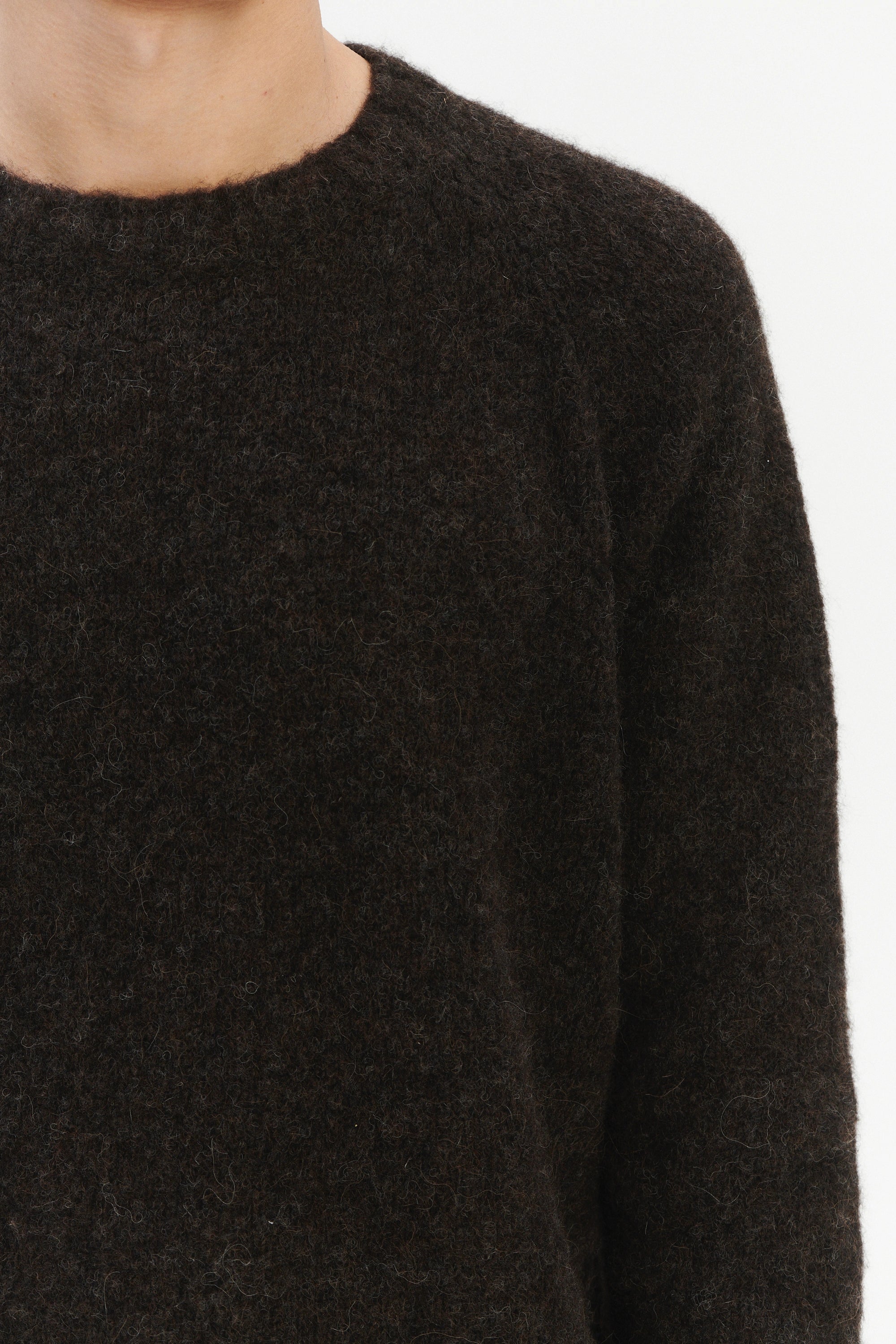 Crewneck Sweater in a Deep Espresso Brown Brushed Sustainable Alpaca Wool