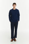Crewneck Sweater in the Finest Navy Melange Lambs Wool
