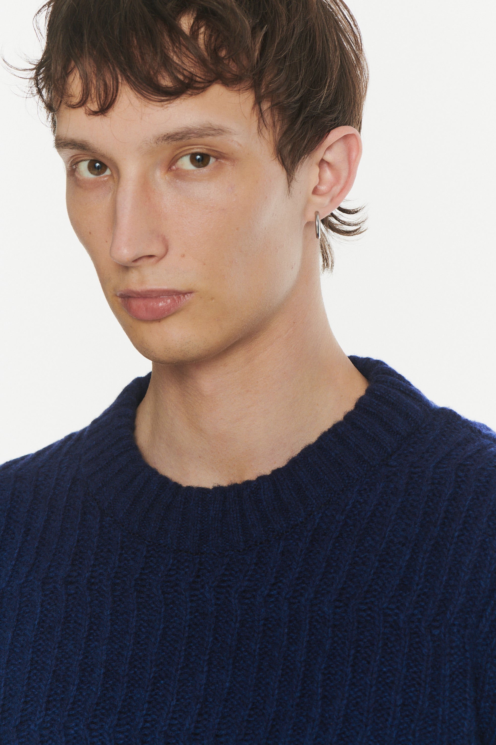 Crewneck Sweater in the Finest Navy Melange Lambs Wool