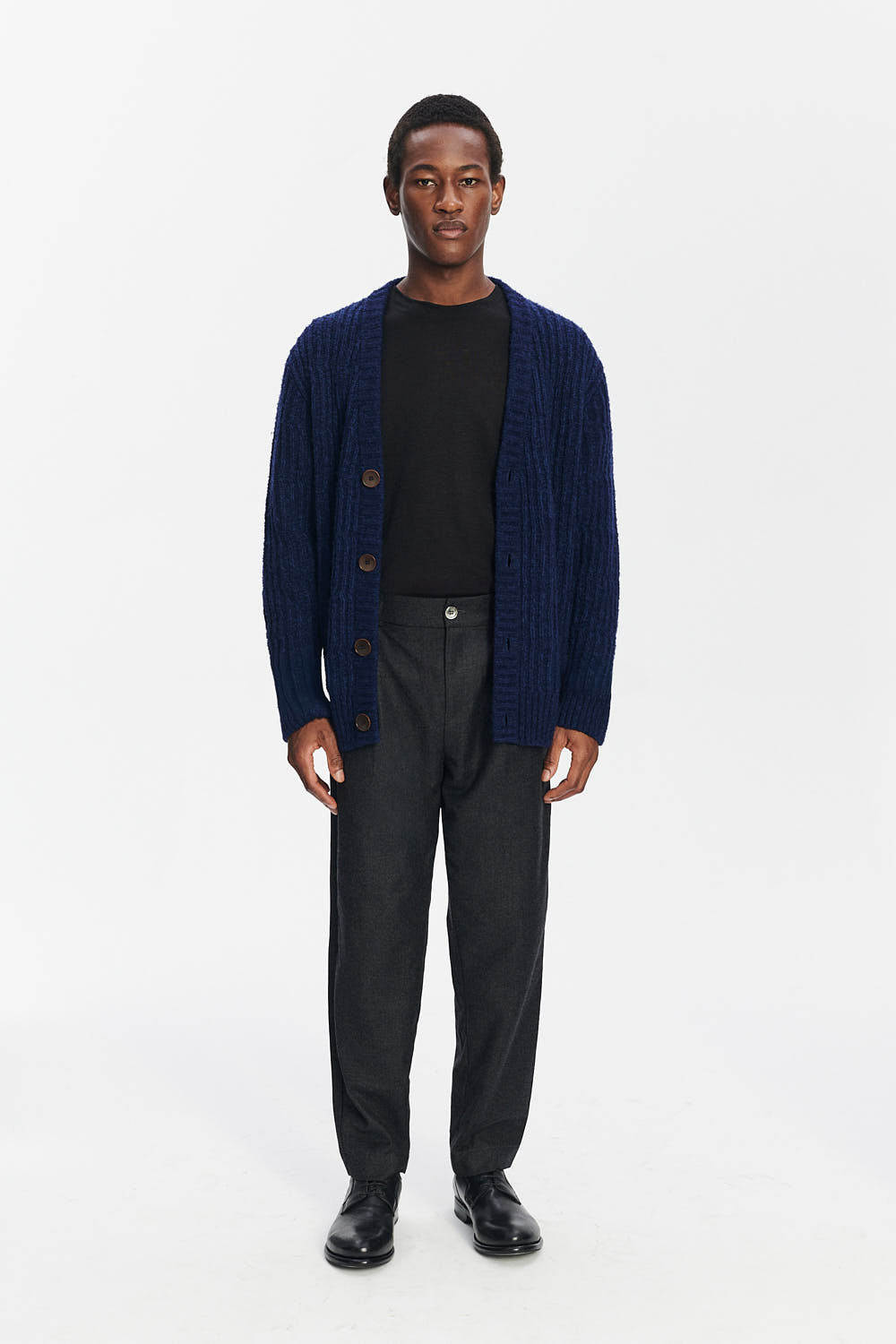 Cardigan in the Finest Italian Navy Blue Melange Lambs Wool