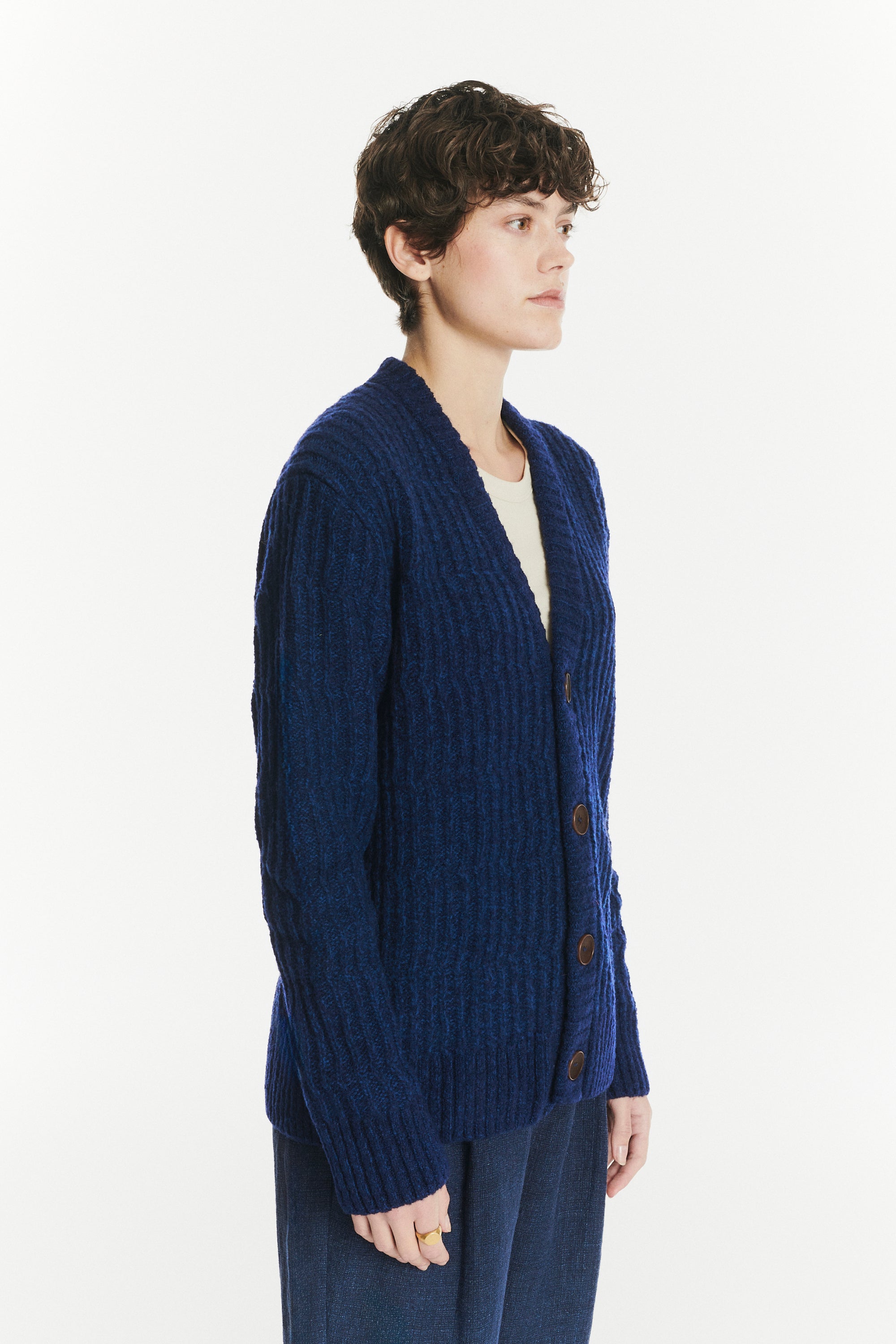 Cardigan in the Finest Italian Navy Blue Melange Italian Lambwool