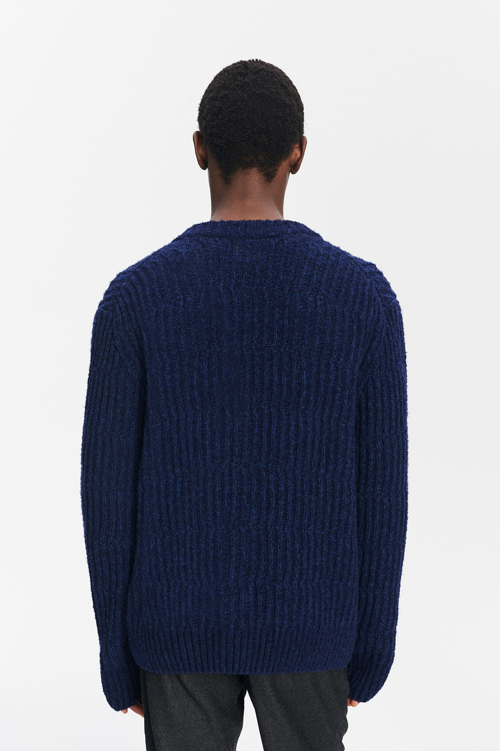 Cardigan in the Finest Italian Navy Blue Melange Lambs Wool