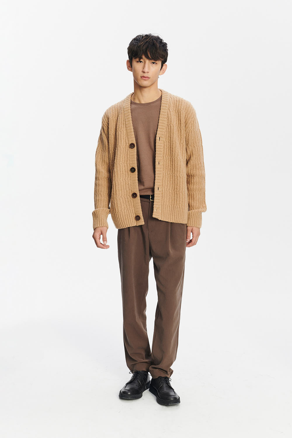 Cardigan in the Finest Italian Beige Melange Lambs Wool
