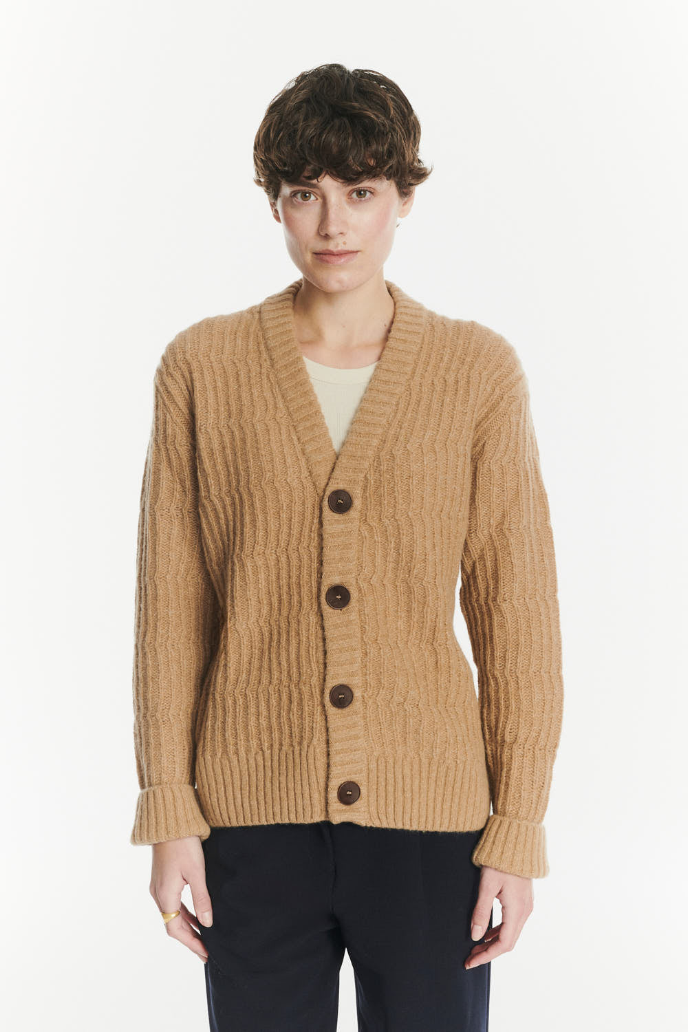 Cardigan in the Finest Beige Italian Melange Lambswool