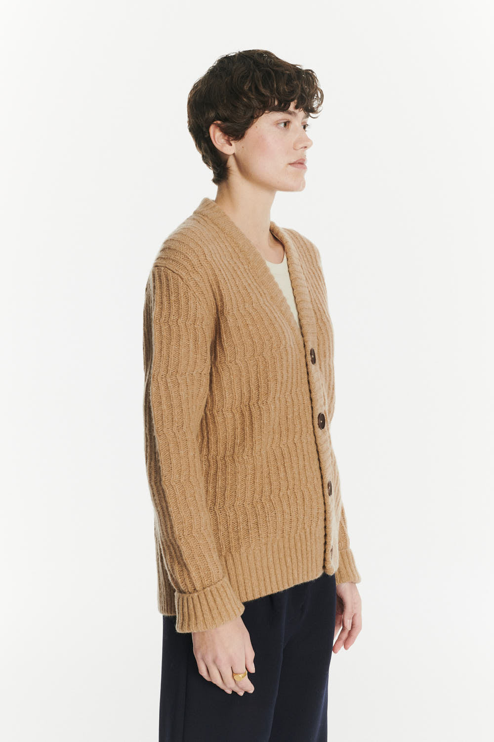 Cardigan in the Finest Beige Italian Melange Lambswool
