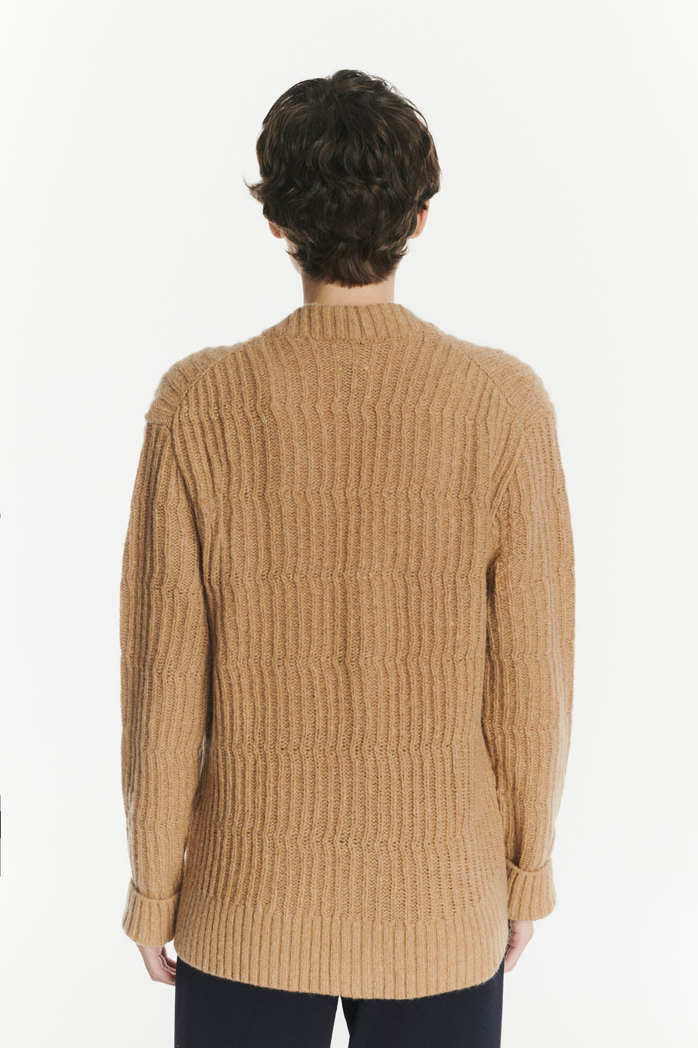 Cardigan in the Finest Beige Italian Melange Lambswool