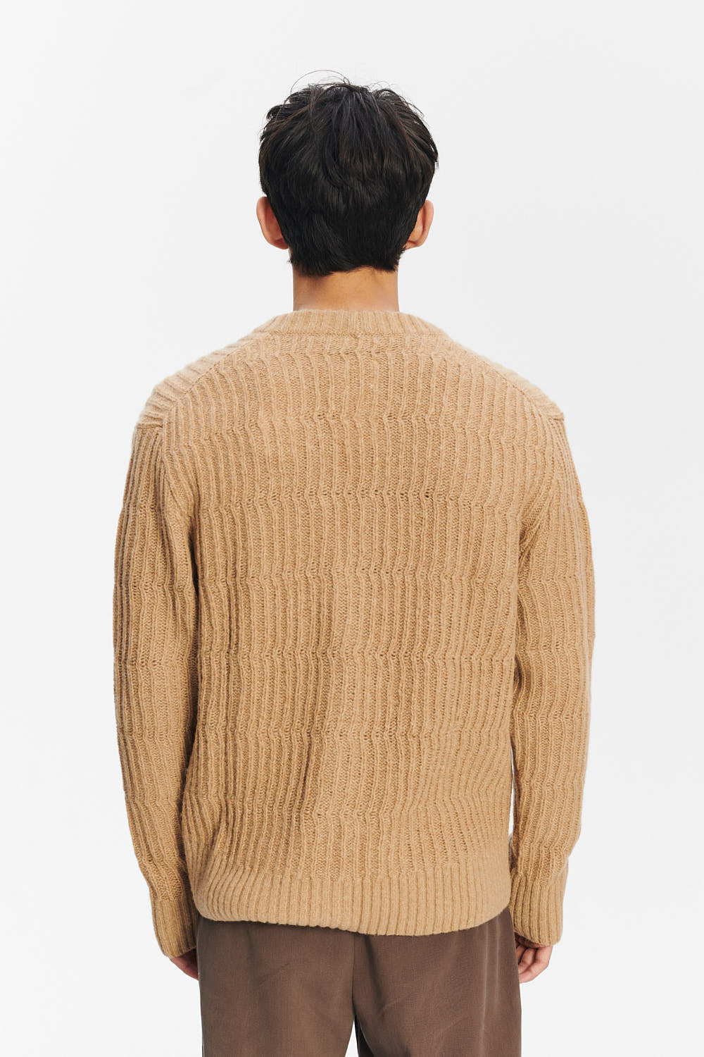 Cardigan in the Finest Italian Beige Melange Lambs Wool