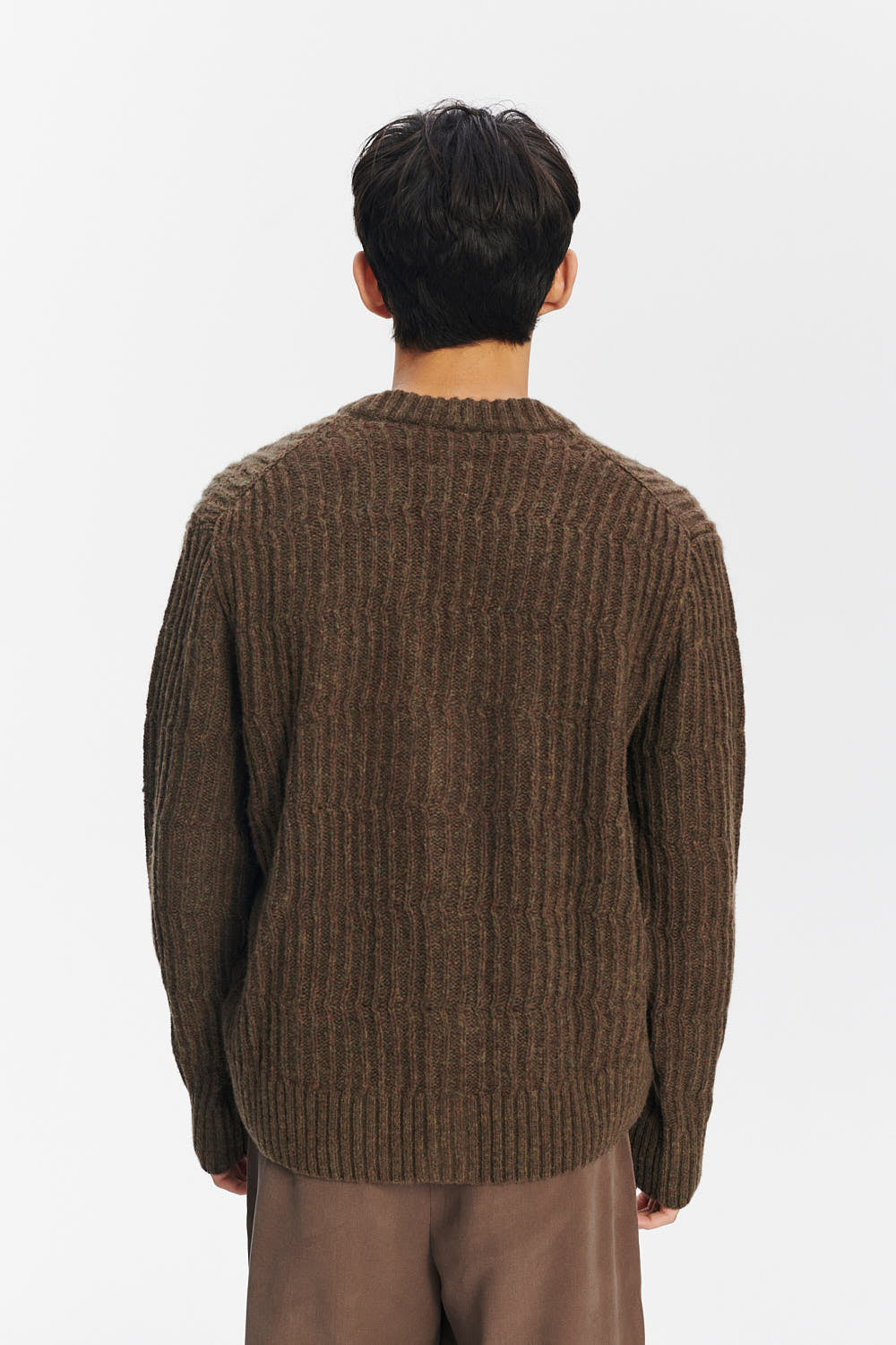 Cardigan in the Finest Italian Brown Green Melange Lambs Wool