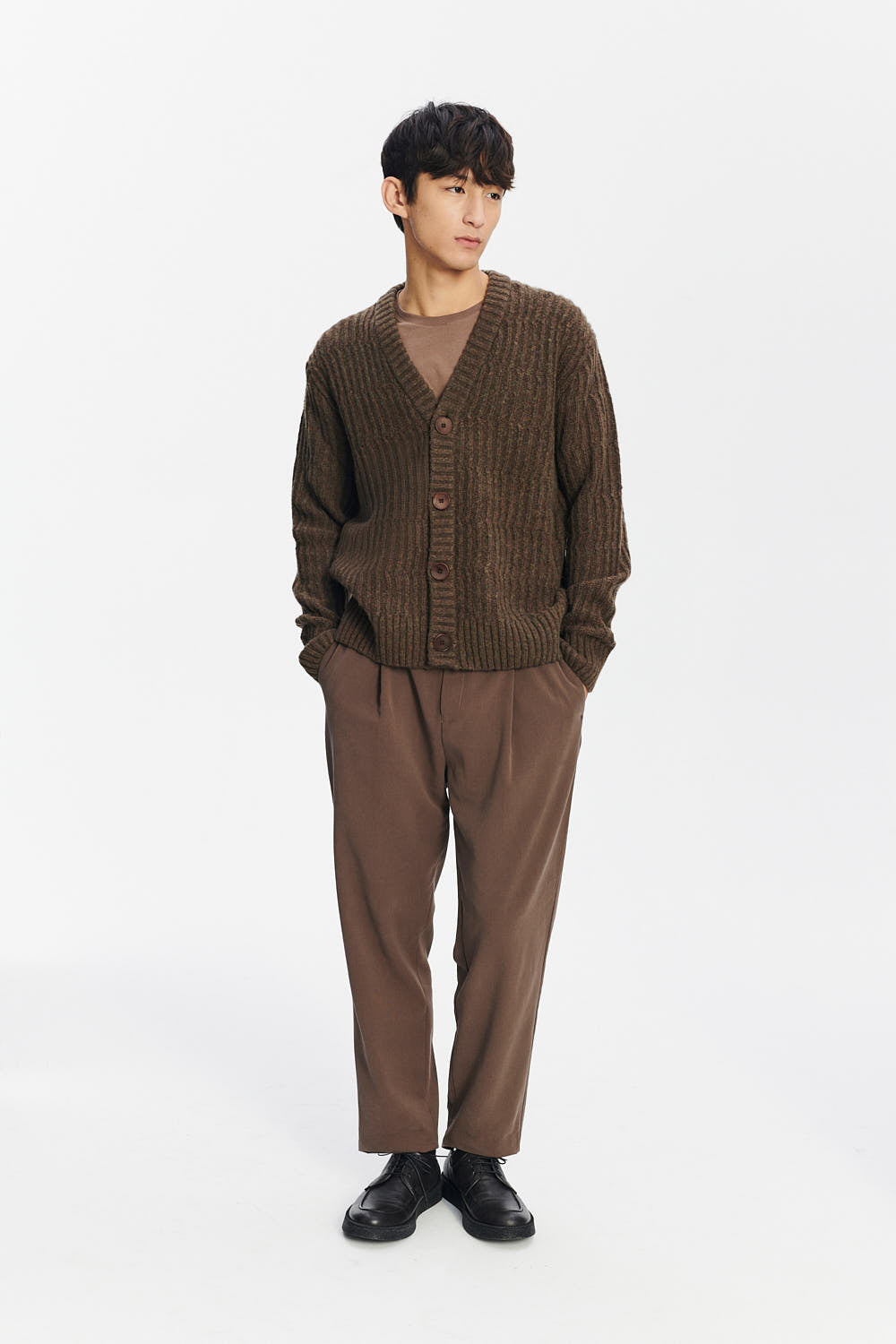 Cardigan in the Finest Italian Brown Green Melange Lambs Wool