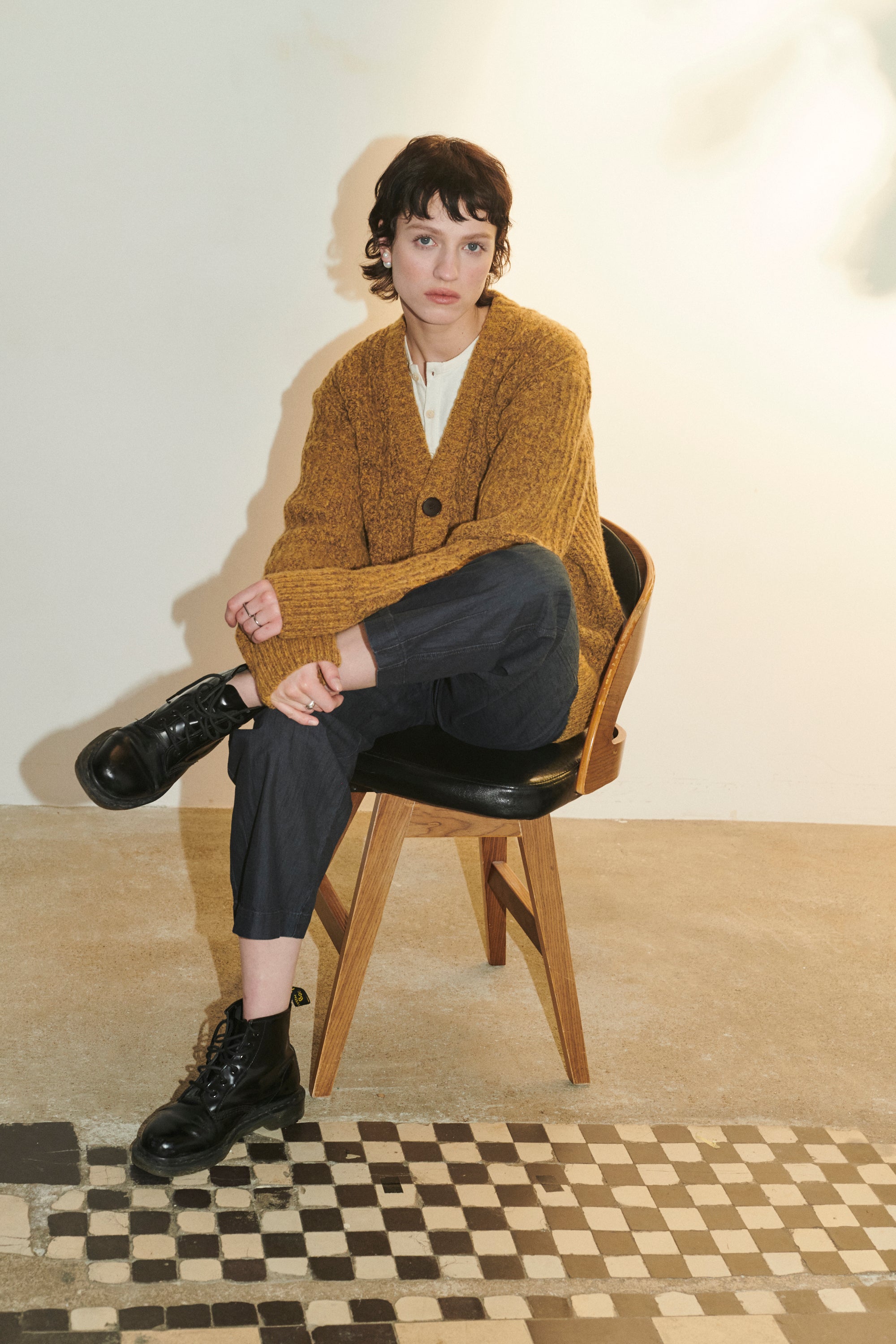 Cardigan in the Finest Mustard Yellow Italian Melange Lambswool