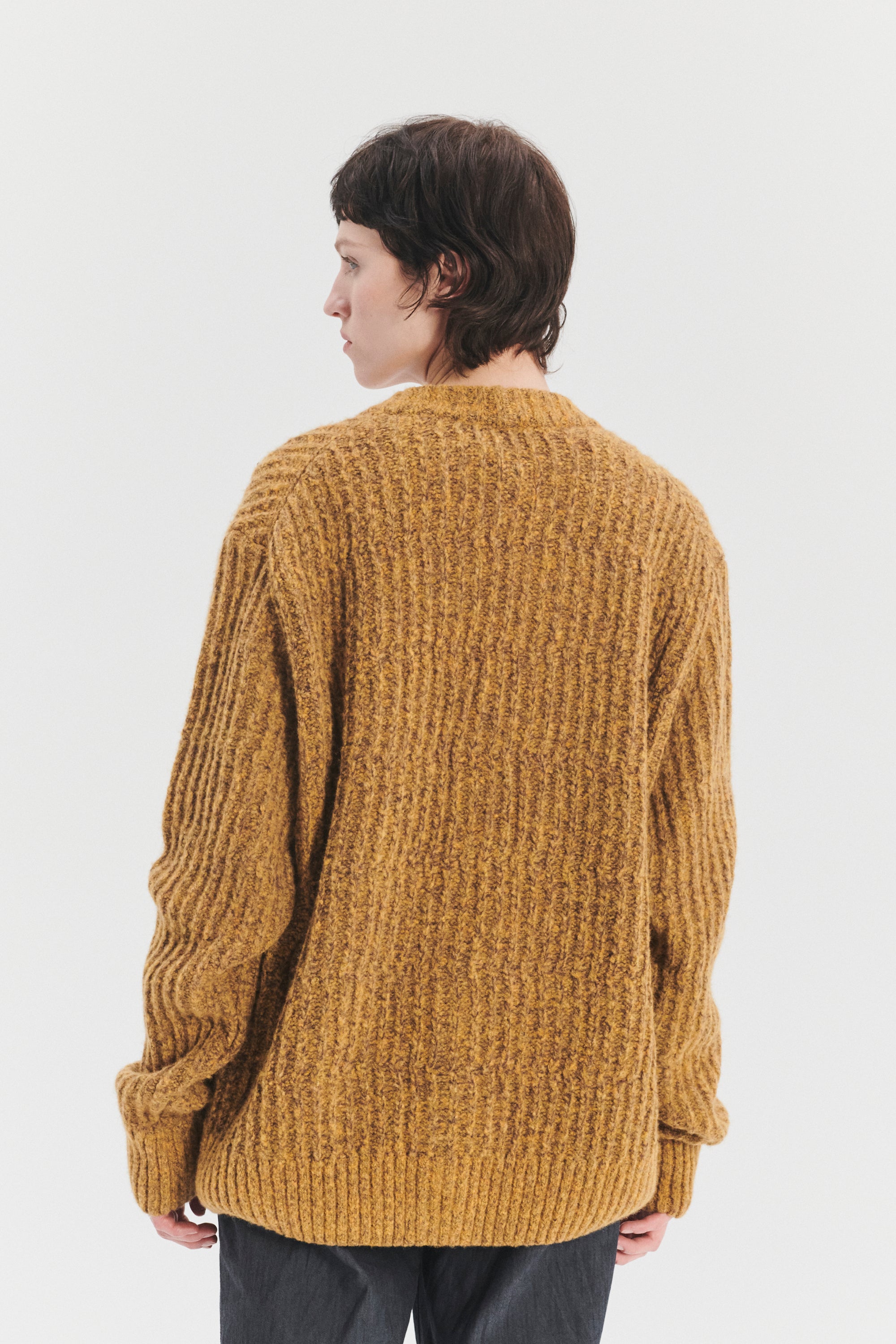Cardigan in the Finest Mustard Yellow Italian Melange Lambswool