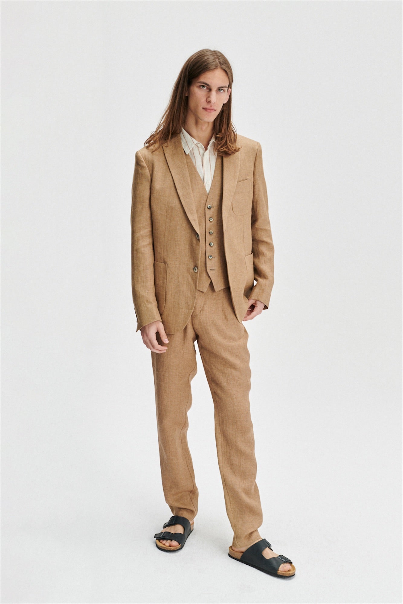 Bohemian Trousers in a Light Brown 100% Traceable Italian Linen by Albini