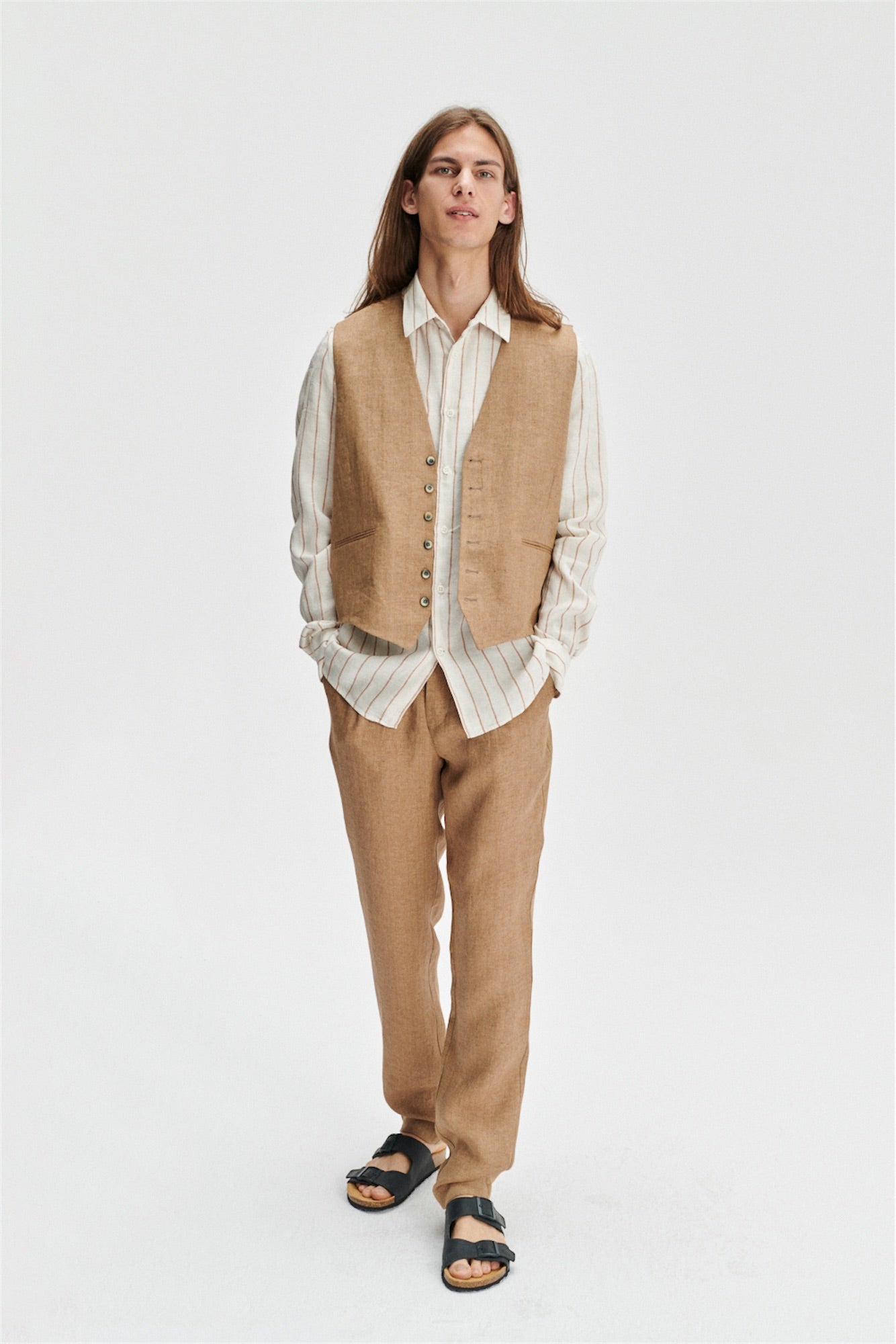 Vest in a Light Brown 100% Traceable Italian Linen by Albini