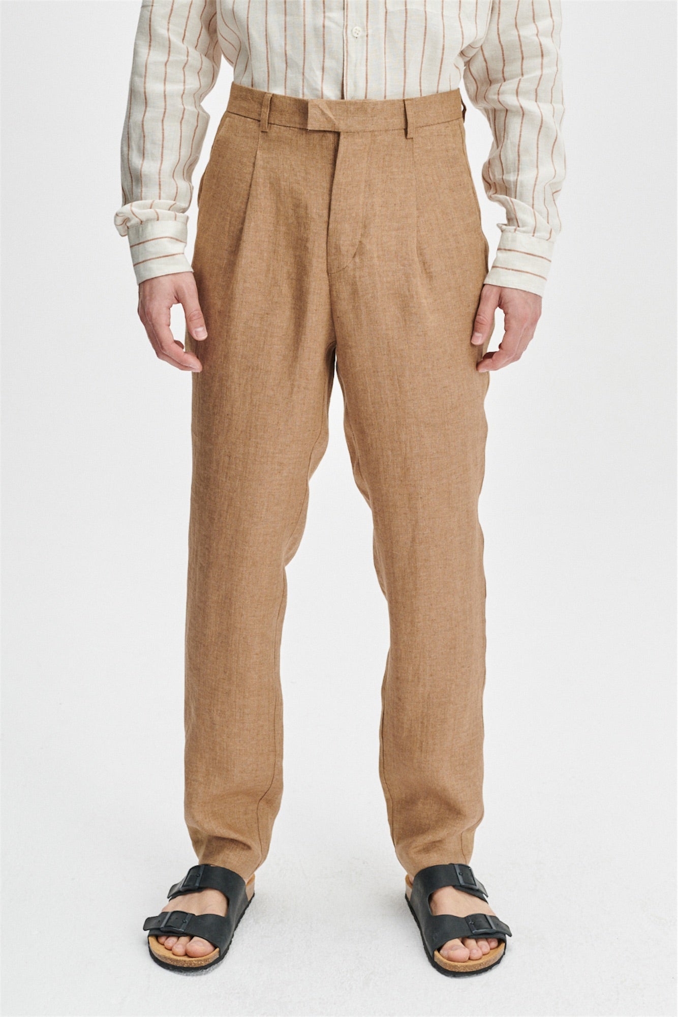 Bohemian Trousers in a Light Brown 100% Traceable Italian Linen by Albini
