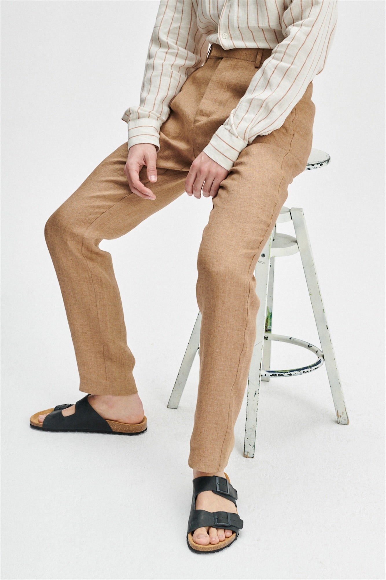 Bohemian Trousers in a Light Brown 100% Traceable Italian Linen by Albini