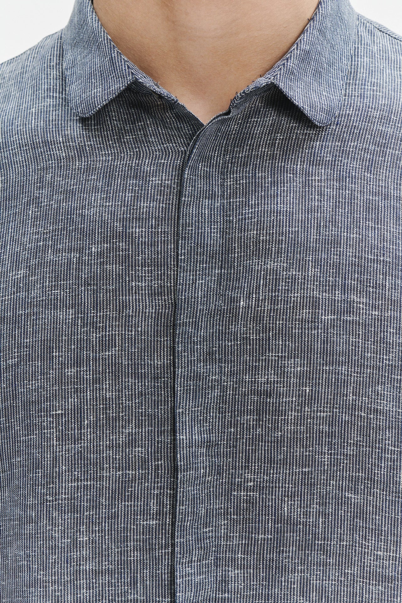 Cute Round Collar Shirt in a Soft and Airy Pin Stripe Italian Linen