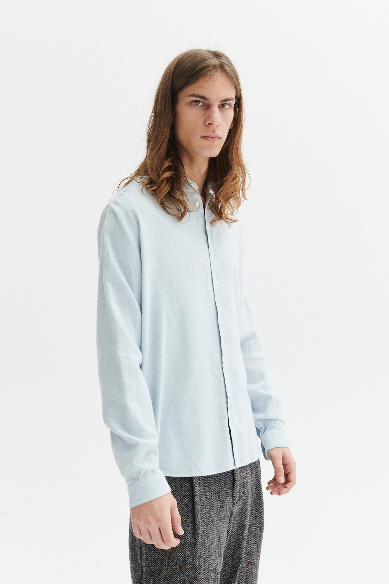 Cute Shirt in a Baby Blue Double Brushed Italian Cotton Flannel