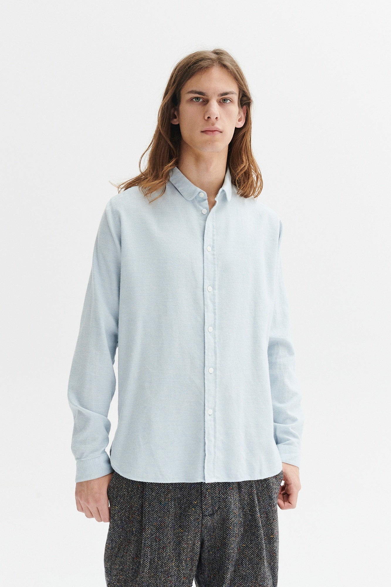 Cute Shirt in a Baby Blue Double Brushed Italian Cotton Flannel