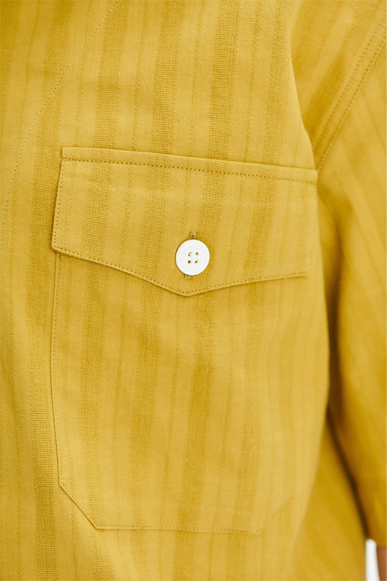 Short Sleeve Tiger Spread Collar Shirt in a Madras Yellow Jacquard Woven Japanese Cotton