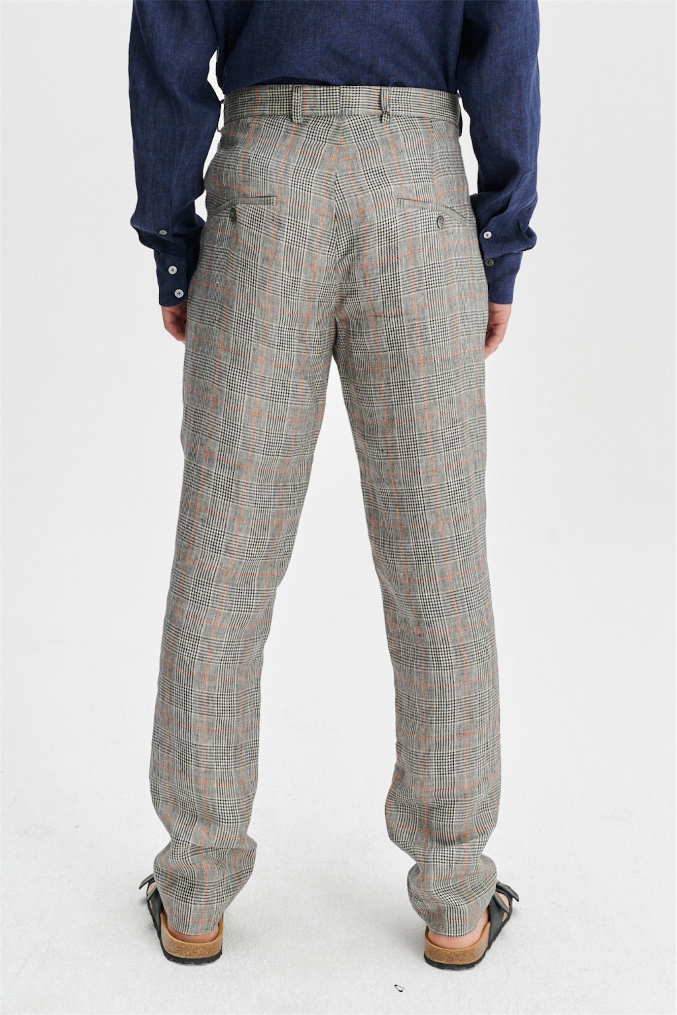Trousers in a Grey and Vibrant Orange Prince of Wales Italian Linen