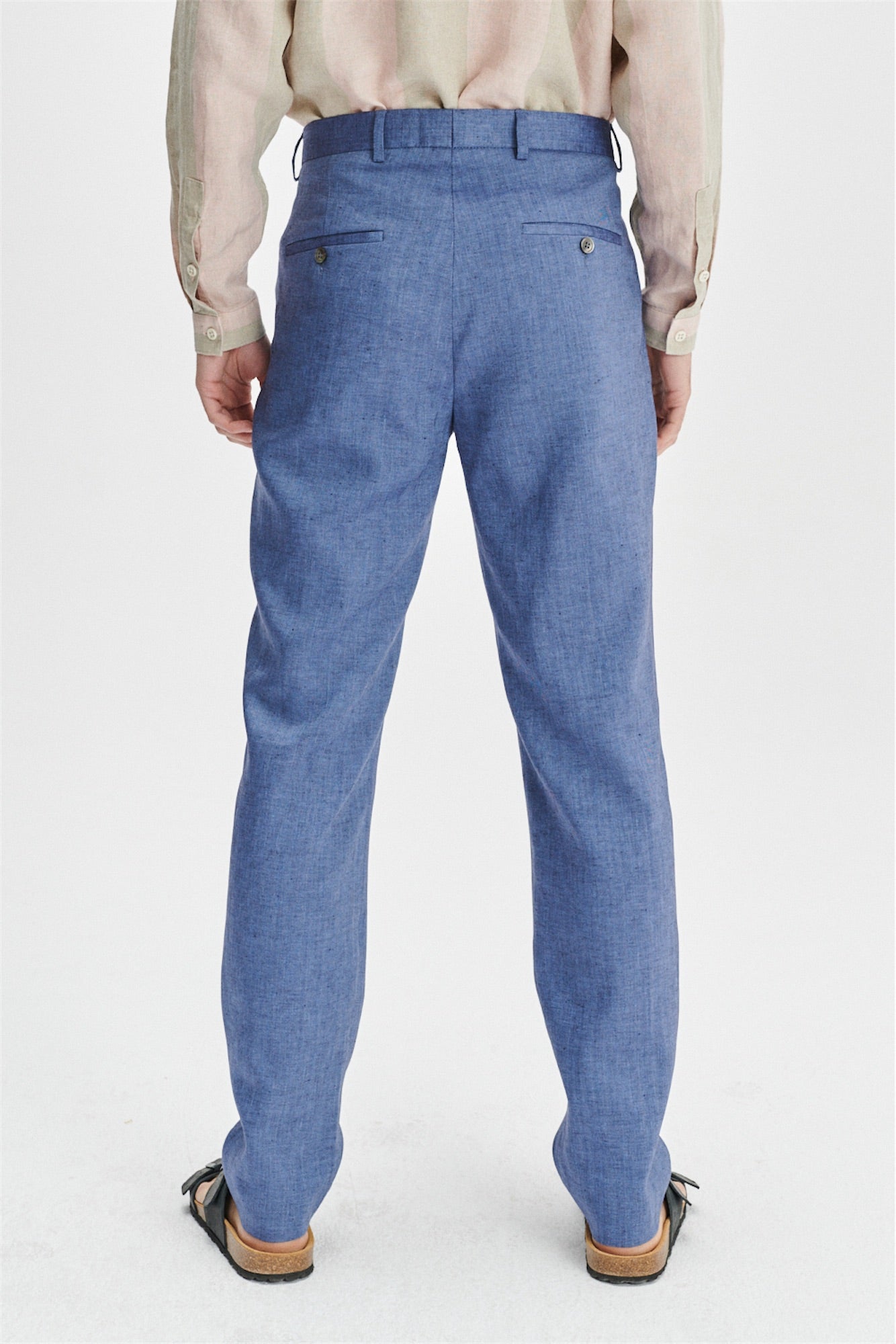 Bohemian Trousers in a Natural Stretch Navy and Pilot Blue Italian Traceable Linen