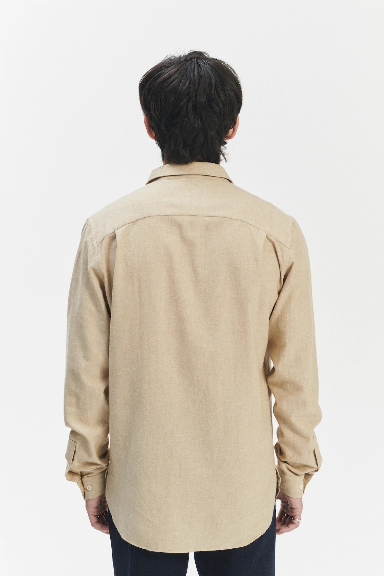 Farmer Shirt in a Cream Beige Fine Mix of Italian Cotton and Virgin Wool
