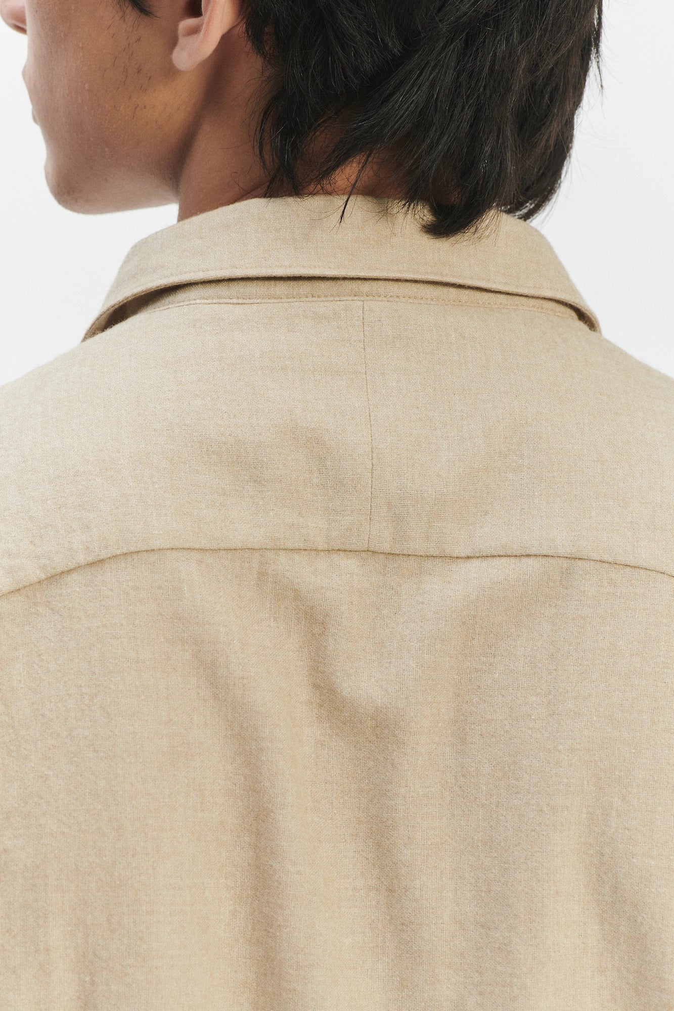 Farmer Shirt in a Cream Beige Fine Mix of Italian Cotton and Virgin Wool