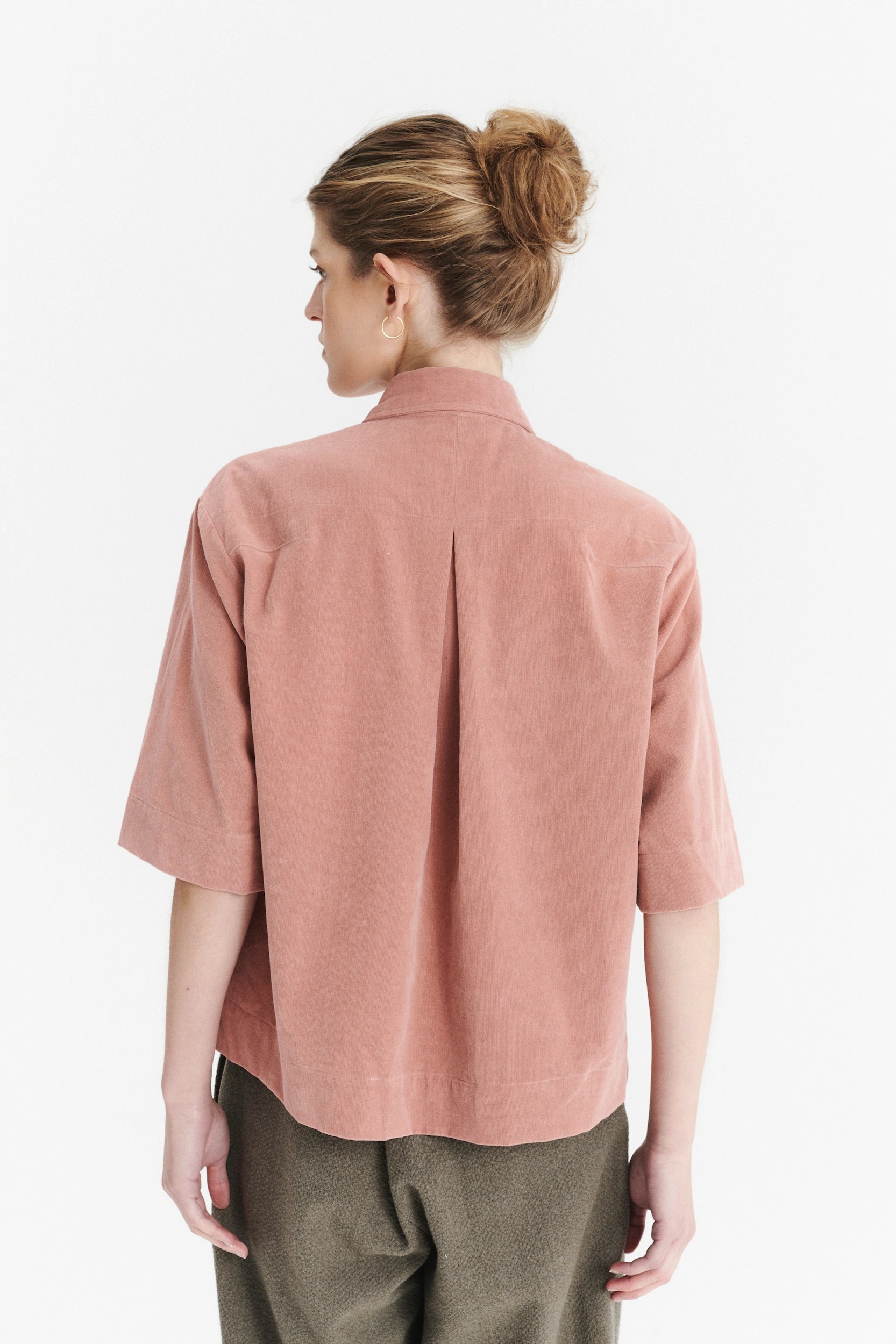 Relaxed Shirt Jacket in a Dusty Pink Japanese Mini Corduroy Cotton