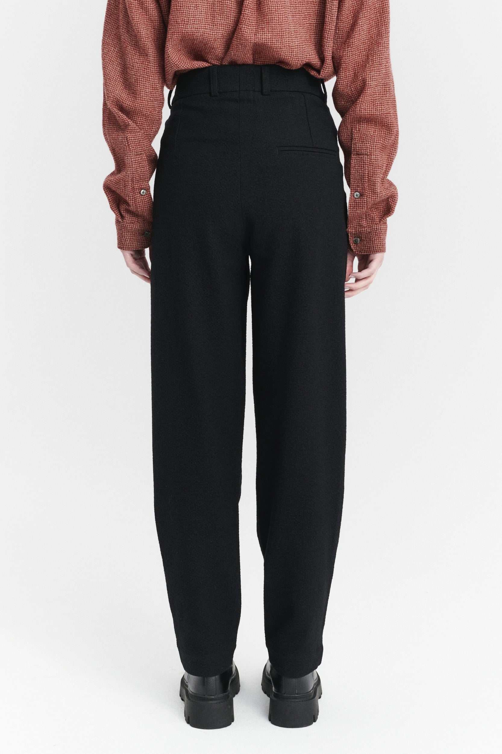 Women's Genuine Trousers in a Black Italian Virgin Wool and Cotton Seersucker